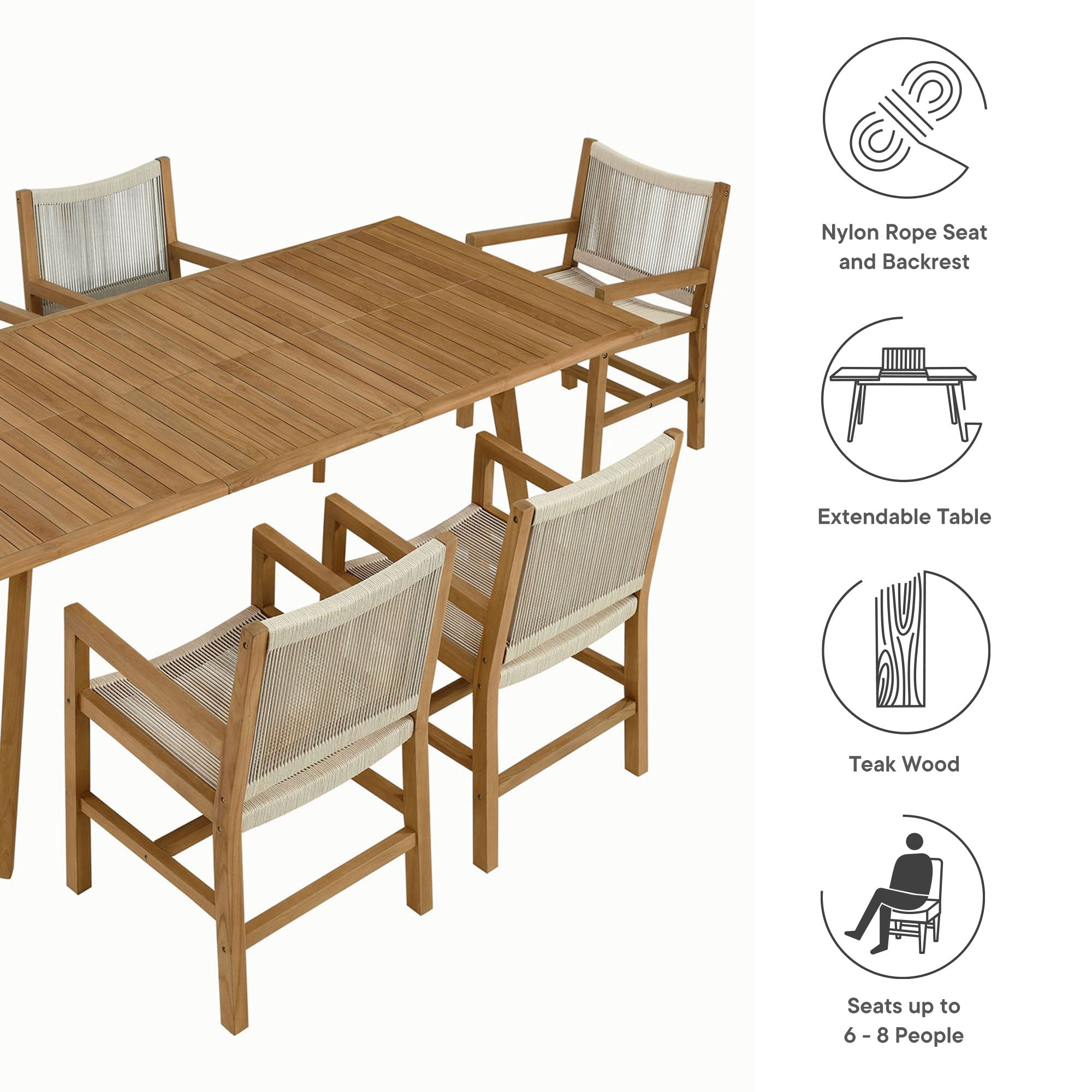 Vienna 7-Piece Outdoor Patio Teak and Rope Dining Set with Armchairs by Modway - Best Buy Furniture