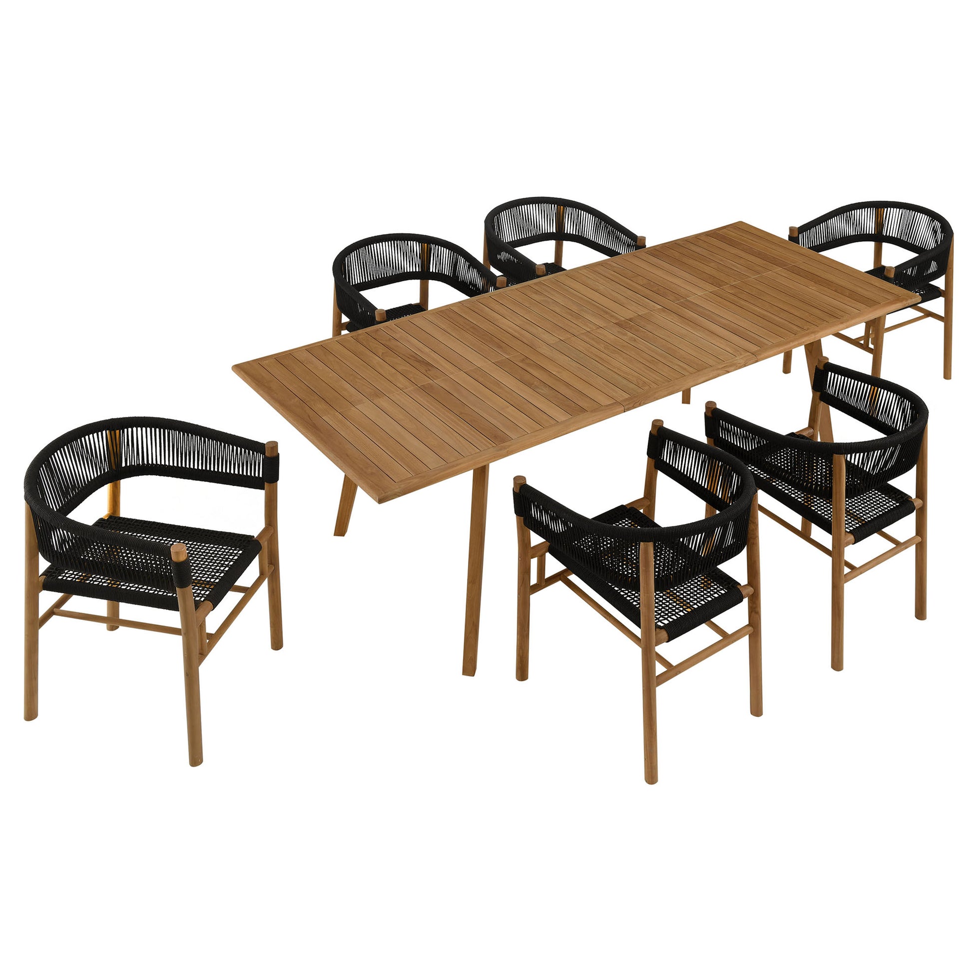 Vienna 7-Piece Outdoor Patio Teak and Rope Dining Set with Curved-Back Armchairs by Modway - Best Buy Furniture