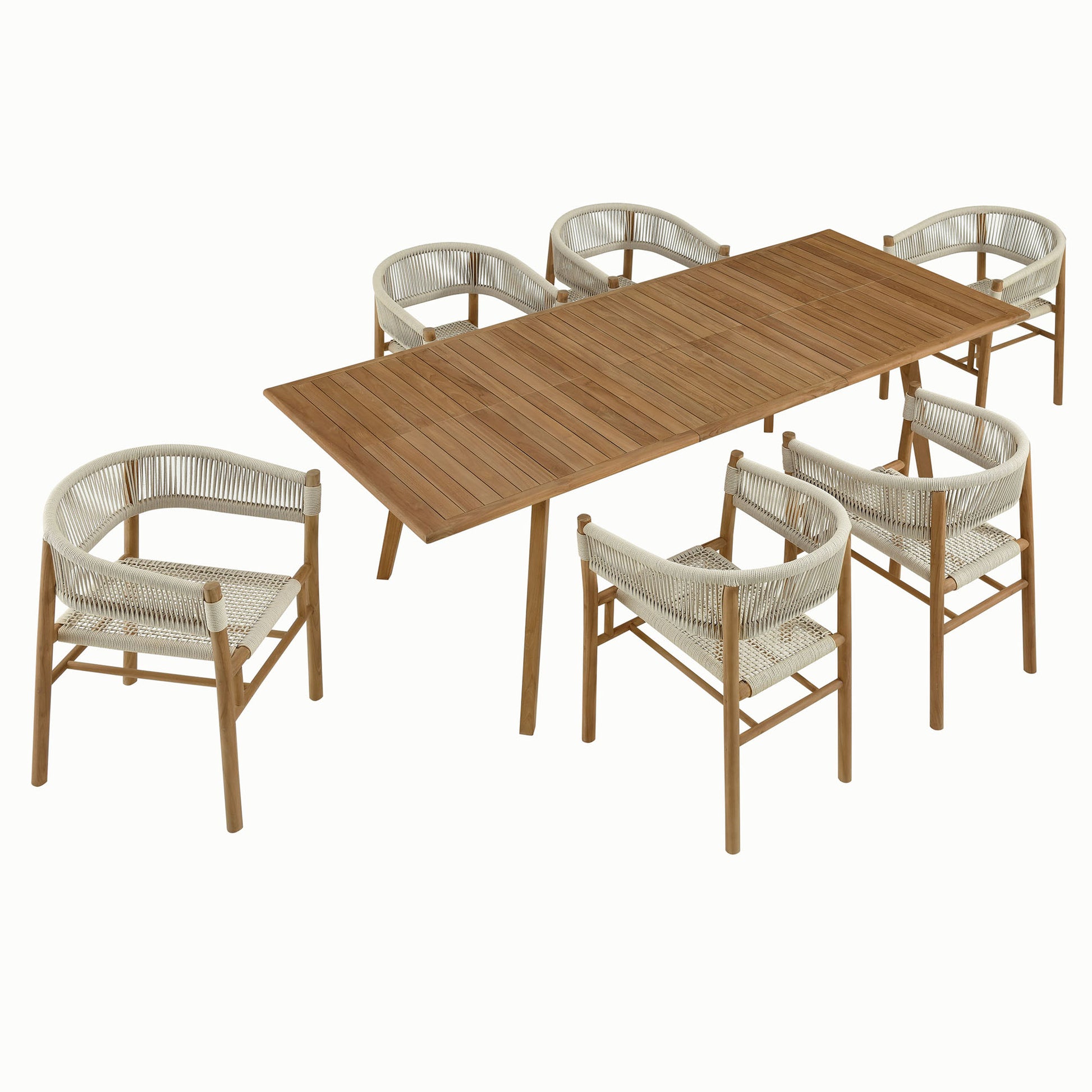 Vienna 7-Piece Outdoor Patio Teak and Rope Dining Set with Curved-Back Armchairs by Modway - Best Buy Furniture