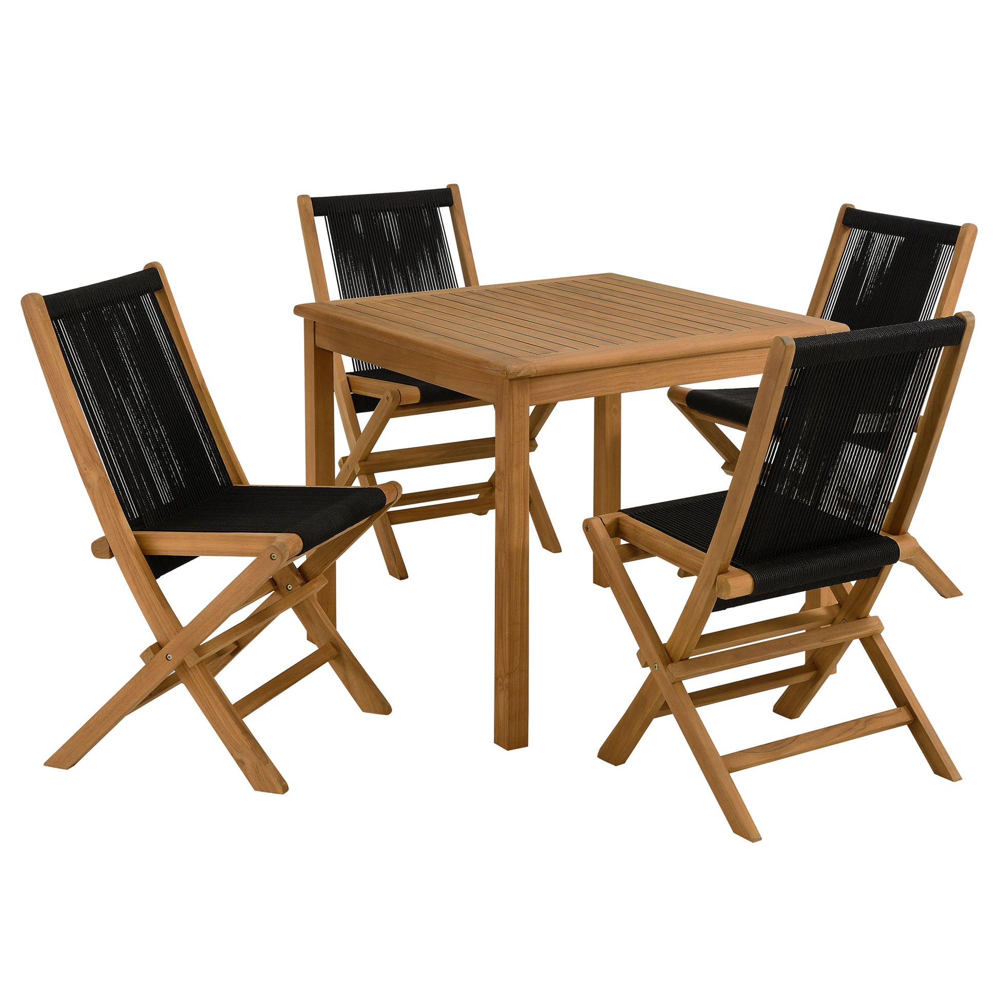 Vienna 5-Piece Outdoor Patio Teak Wood Dining Set with Rope Folding Chairs by Modway - Best Buy Furniture