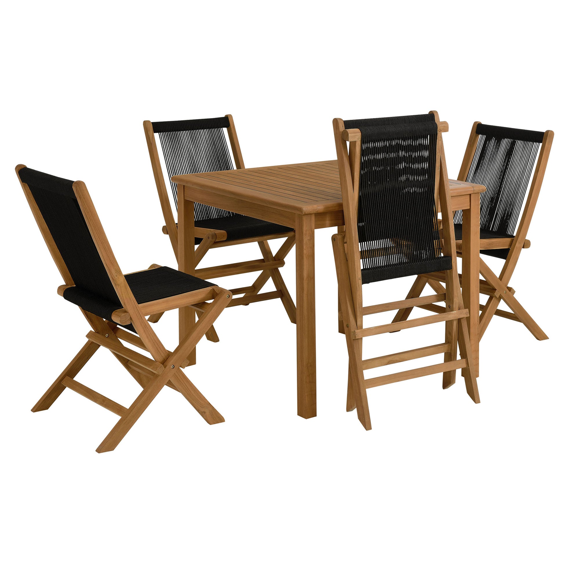 Vienna 5-Piece Outdoor Patio Teak Wood Dining Set with Rope Folding Chairs by Modway - Best Buy Furniture