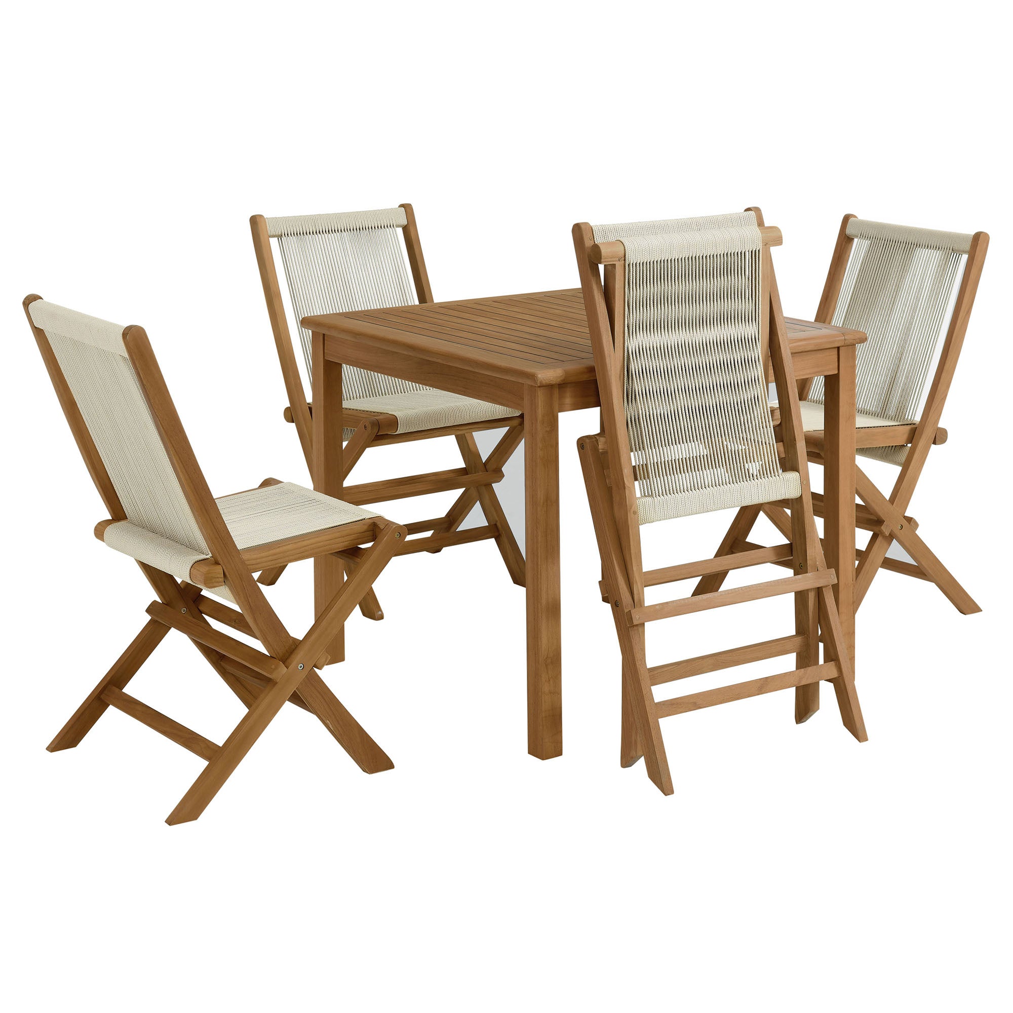 Vienna 5-Piece Outdoor Patio Teak Wood Dining Set with Rope Folding Chairs by Modway - Best Buy Furniture