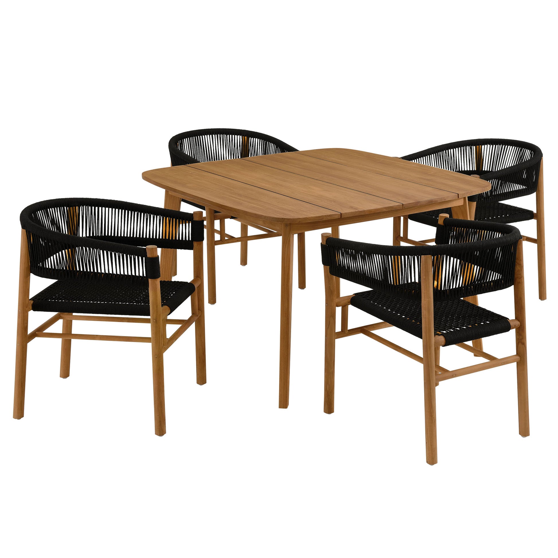 Vienna 5-Piece Outdoor Patio Teak and Rope Dining Set with Curved-Back Armchairs by Modway - Best Buy Furniture