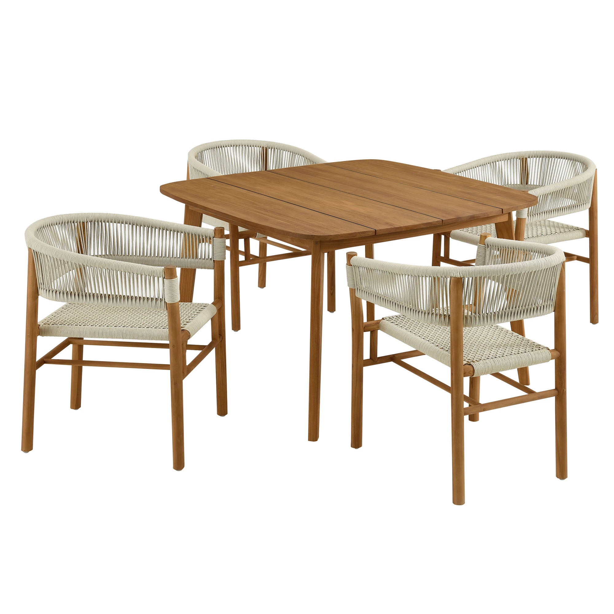 Vienna 5-Piece Outdoor Patio Teak and Rope Dining Set with Curved-Back Armchairs by Modway - Best Buy Furniture