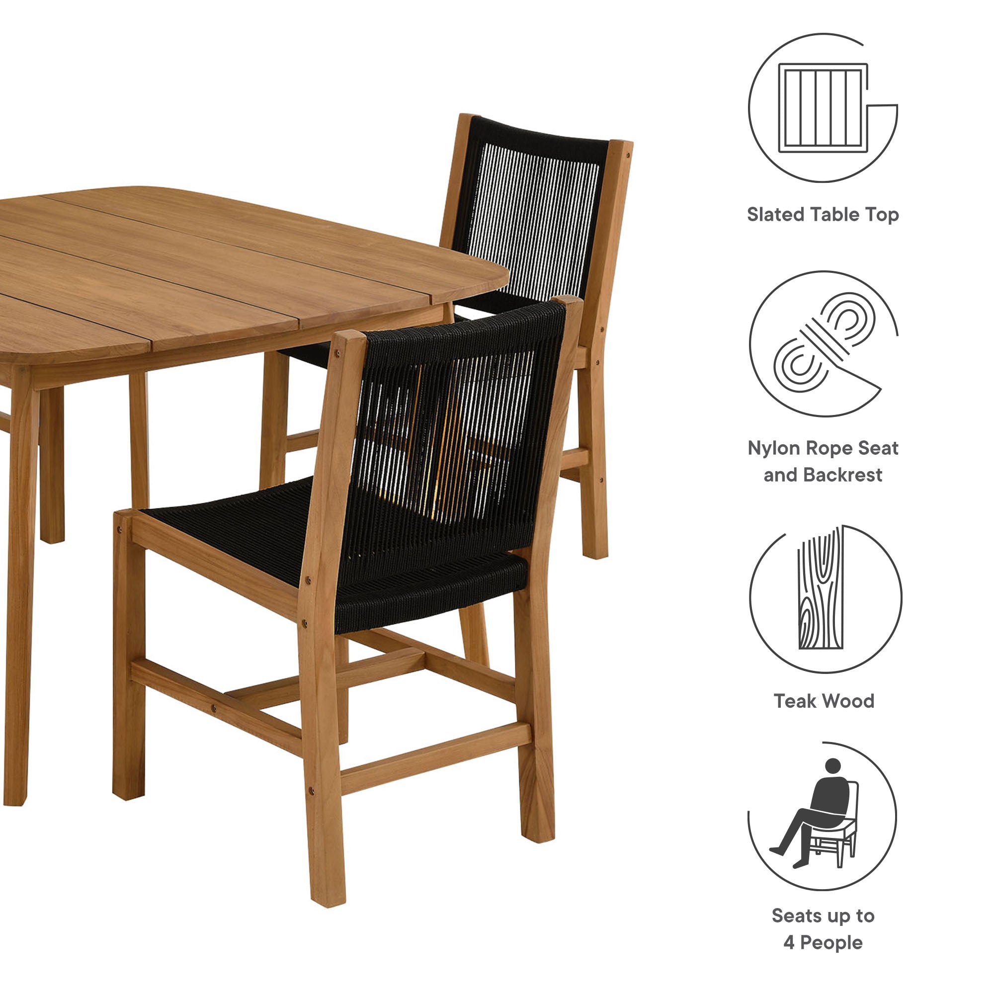 Vienna 5-Piece Outdoor Patio Teak and Rope Dining Set with Armless Chairs by Modway - Best Buy Furniture