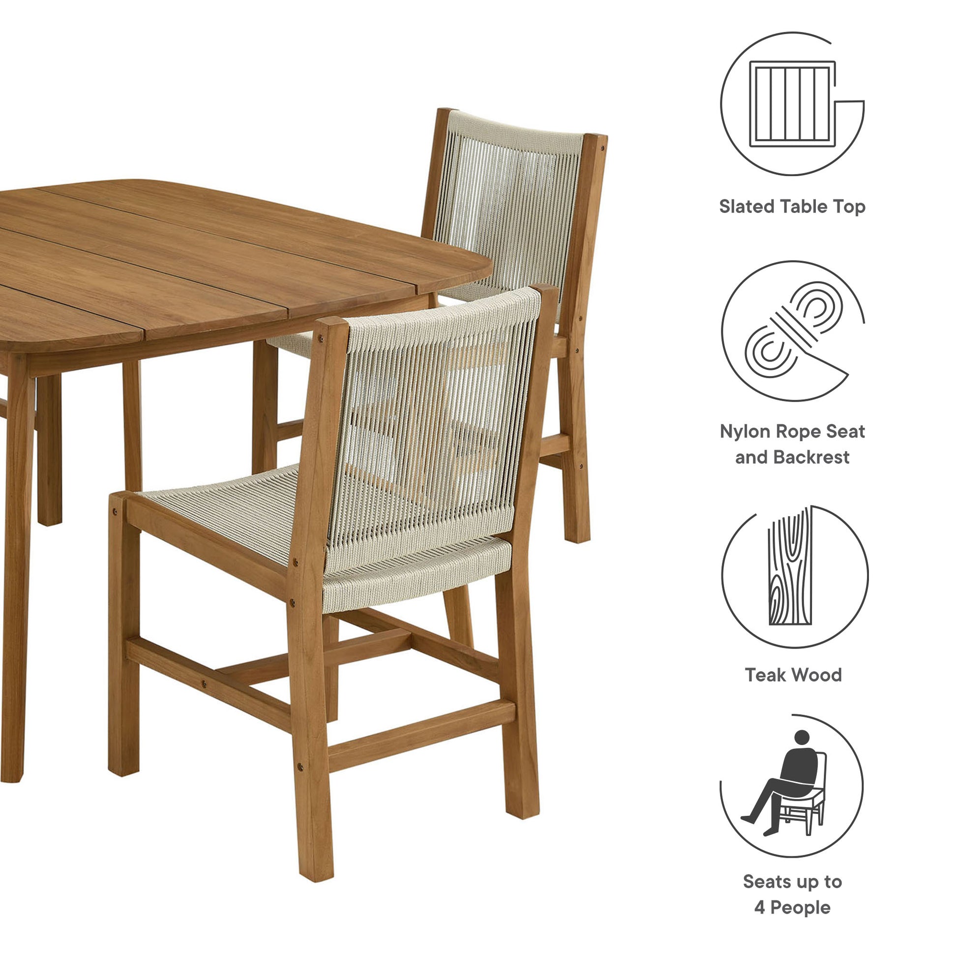 Vienna 5-Piece Outdoor Patio Teak and Rope Dining Set with Armless Chairs by Modway - Best Buy Furniture