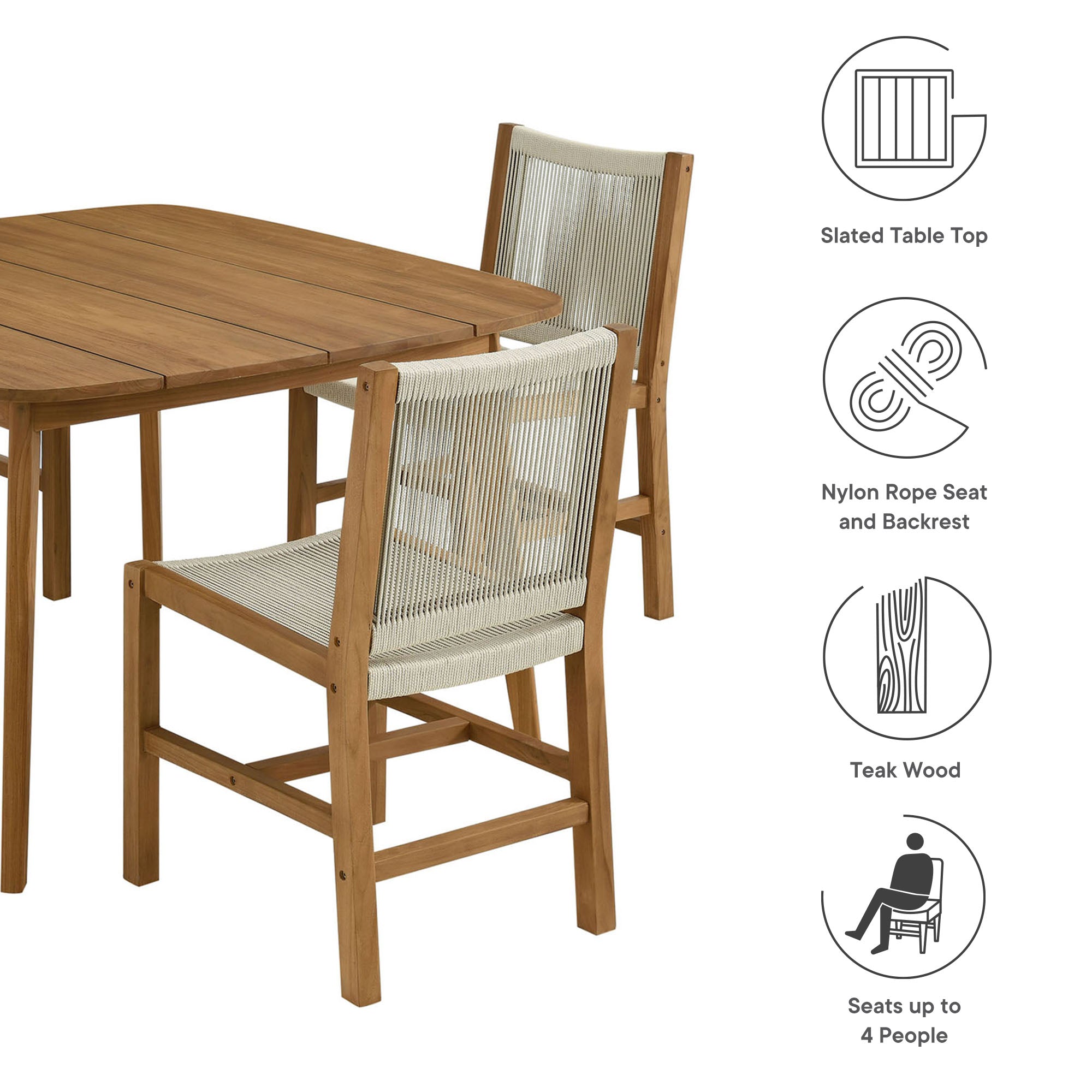 Vienna 5-Piece Outdoor Patio Teak and Rope Dining Set with Armless Chairs by Modway - Best Buy Furniture