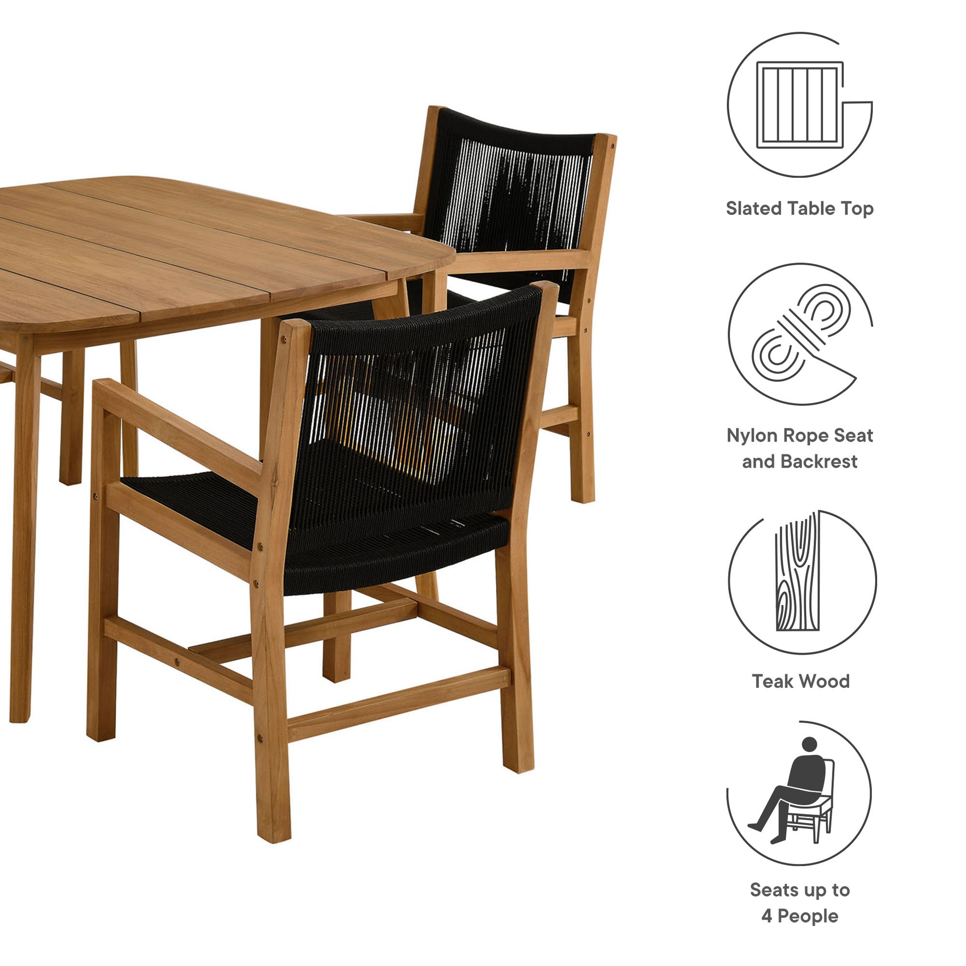 Vienna 5-Piece Outdoor Patio Teak and Rope Dining Set with Armchairs by Modway - Best Buy Furniture