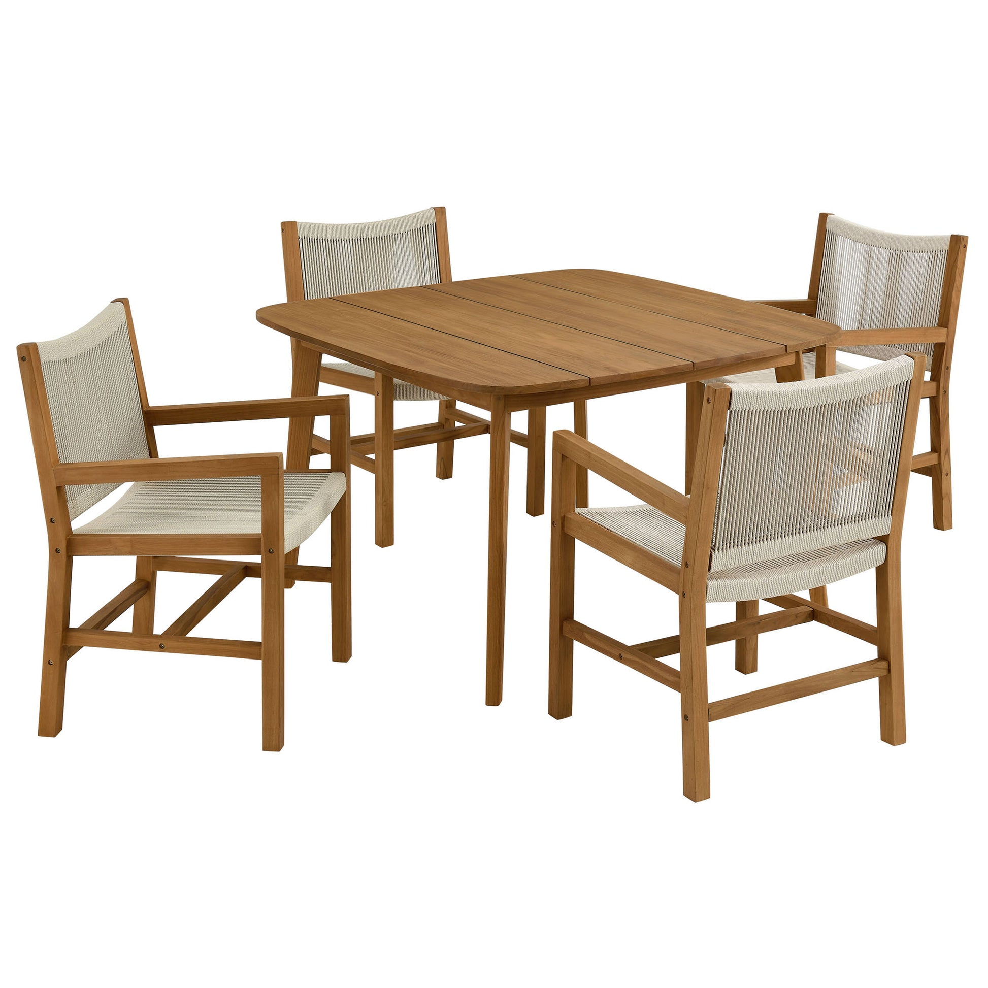 Vienna 5-Piece Outdoor Patio Teak and Rope Dining Set with Armchairs by Modway - Best Buy Furniture