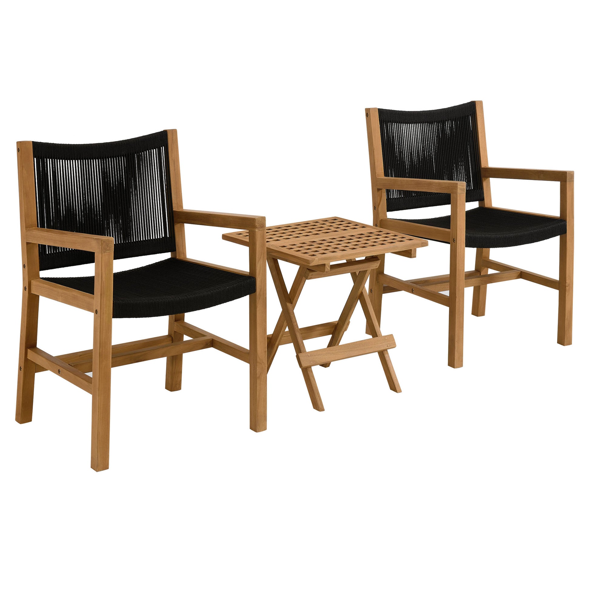 Vienna 3-Piece Outdoor Patio Teak and Rope Armchairs with Folding Side Table by Modway - Best Buy Furniture