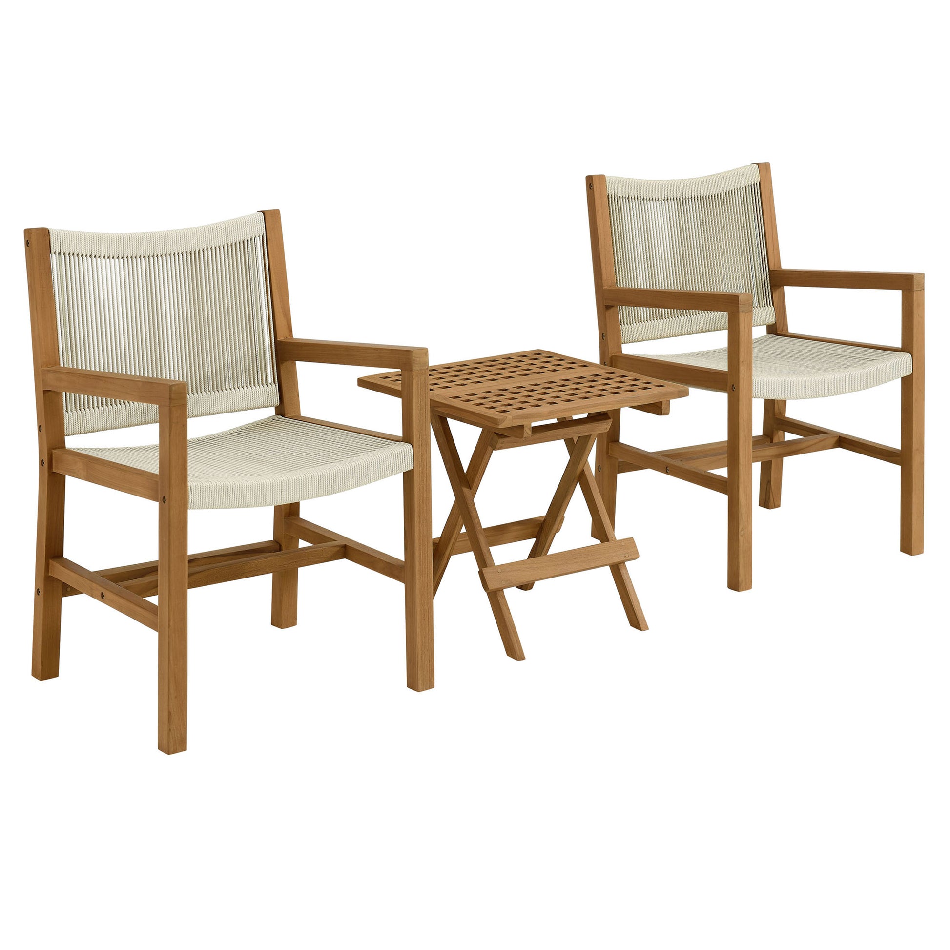 Vienna 3-Piece Outdoor Patio Teak and Rope Armchairs with Folding Side Table by Modway - Best Buy Furniture