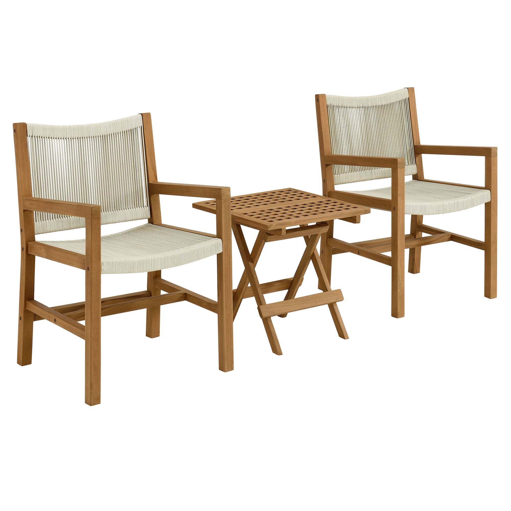 Vienna 3-Piece Outdoor Patio Teak and Rope Armchairs with Folding Side Table by Modway - Best Buy Furniture
