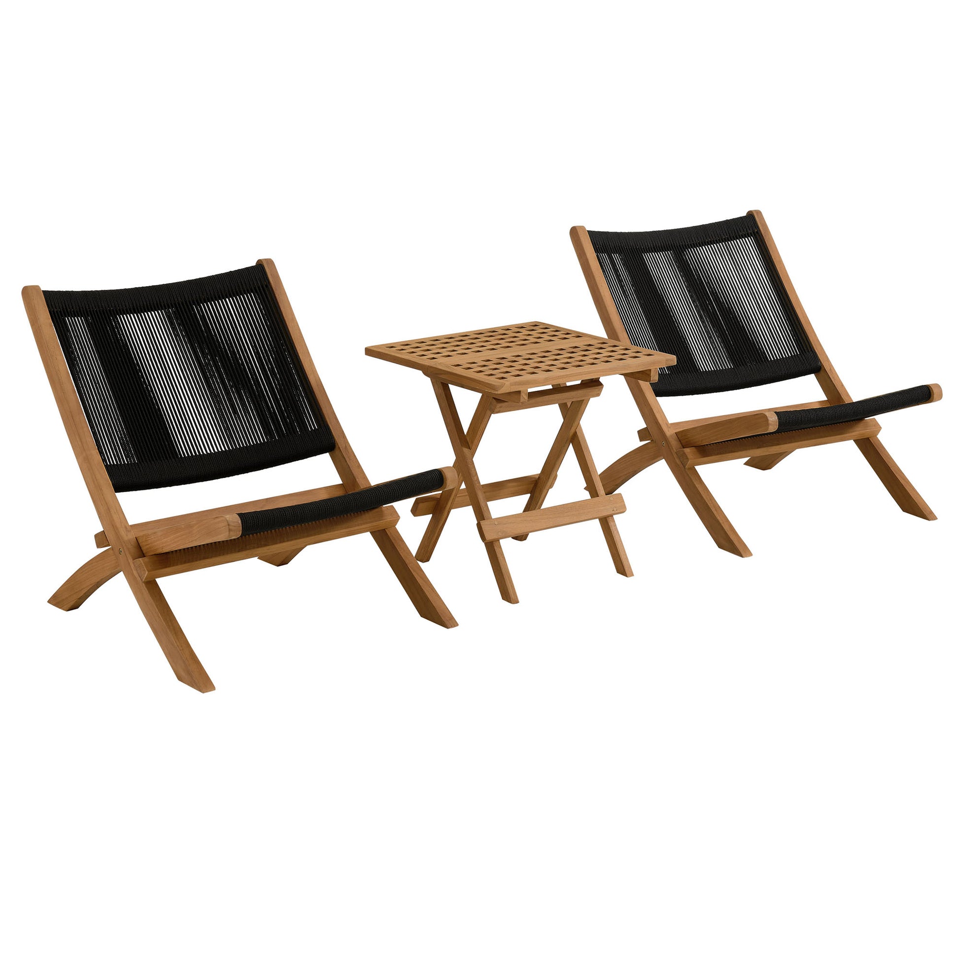 Vienna 3-Piece Outdoor Patio Teak and Rope Folding Lounge Chairs and Side Table by Modway - Best Buy Furniture