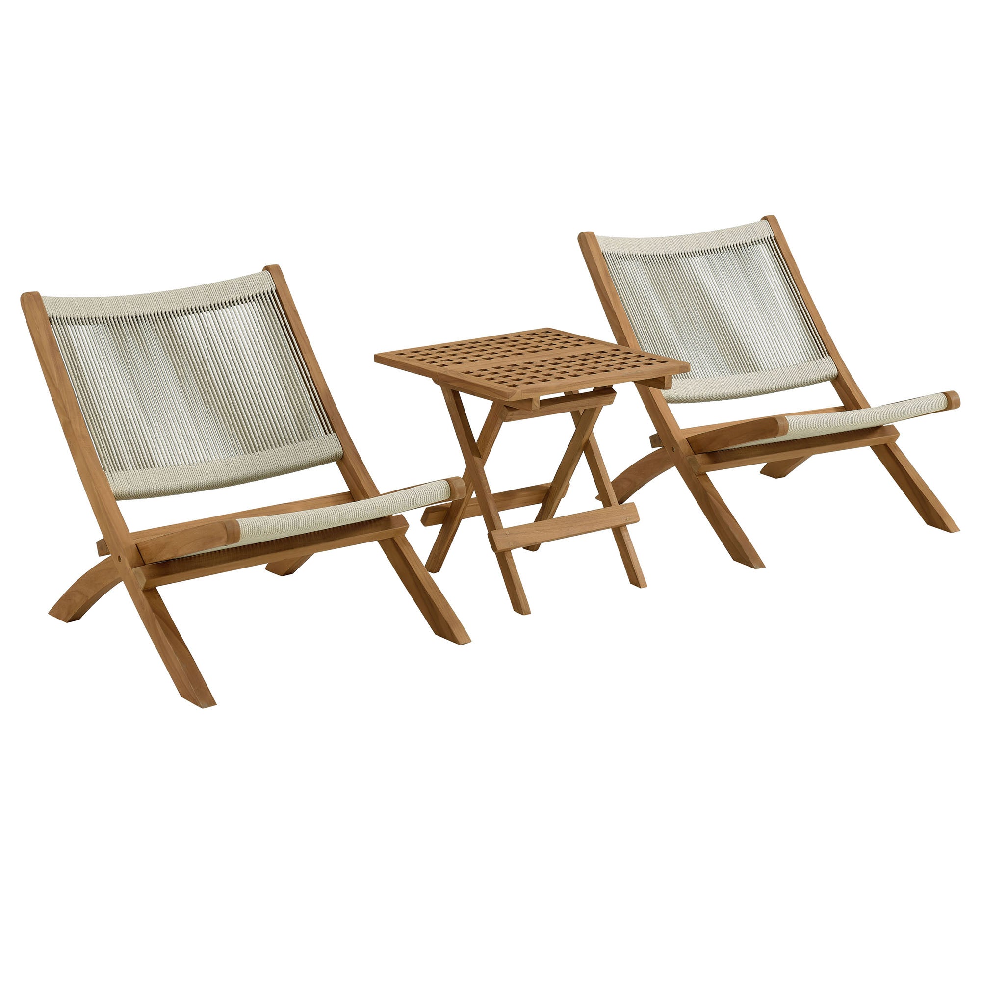 Vienna 3-Piece Outdoor Patio Teak and Rope Folding Lounge Chairs and Side Table by Modway - Best Buy Furniture
