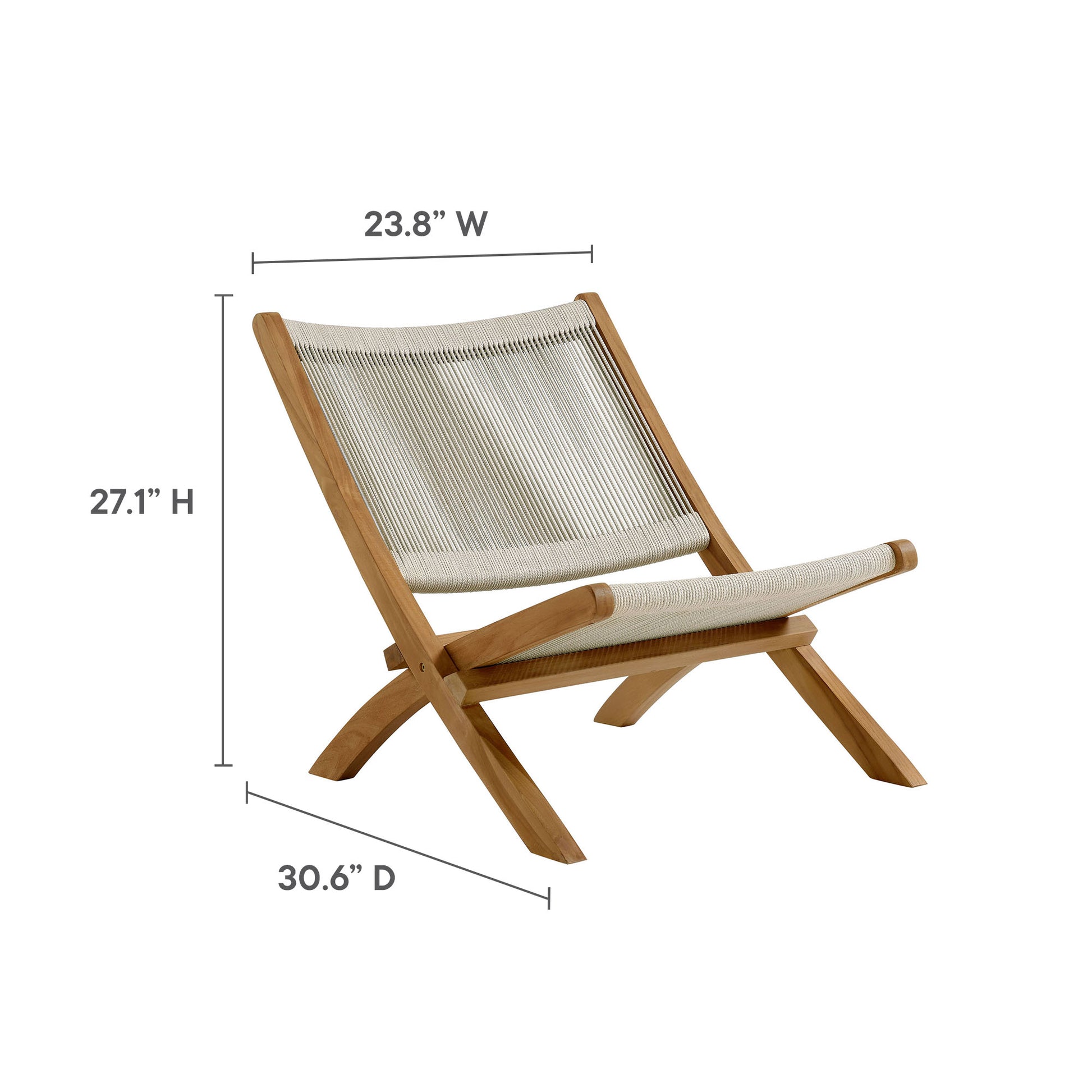 Vienna 3-Piece Outdoor Patio Teak and Rope Folding Lounge Chairs and Side Table by Modway - Best Buy Furniture
