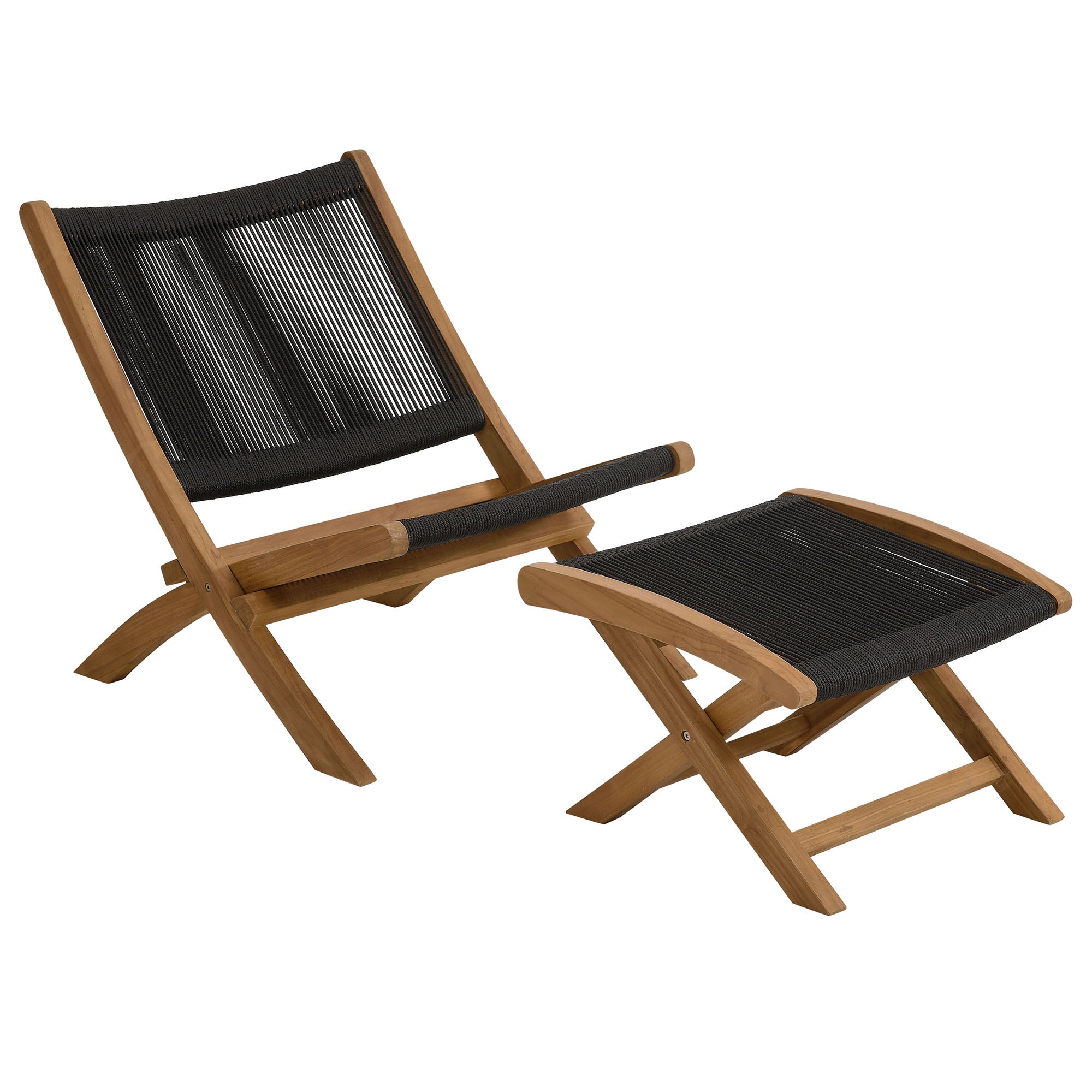 Vienna 2-Piece Outdoor Patio Teak and Rope Folding Accent Lounge Chair and Ottoman Set by Modway - Best Buy Furniture