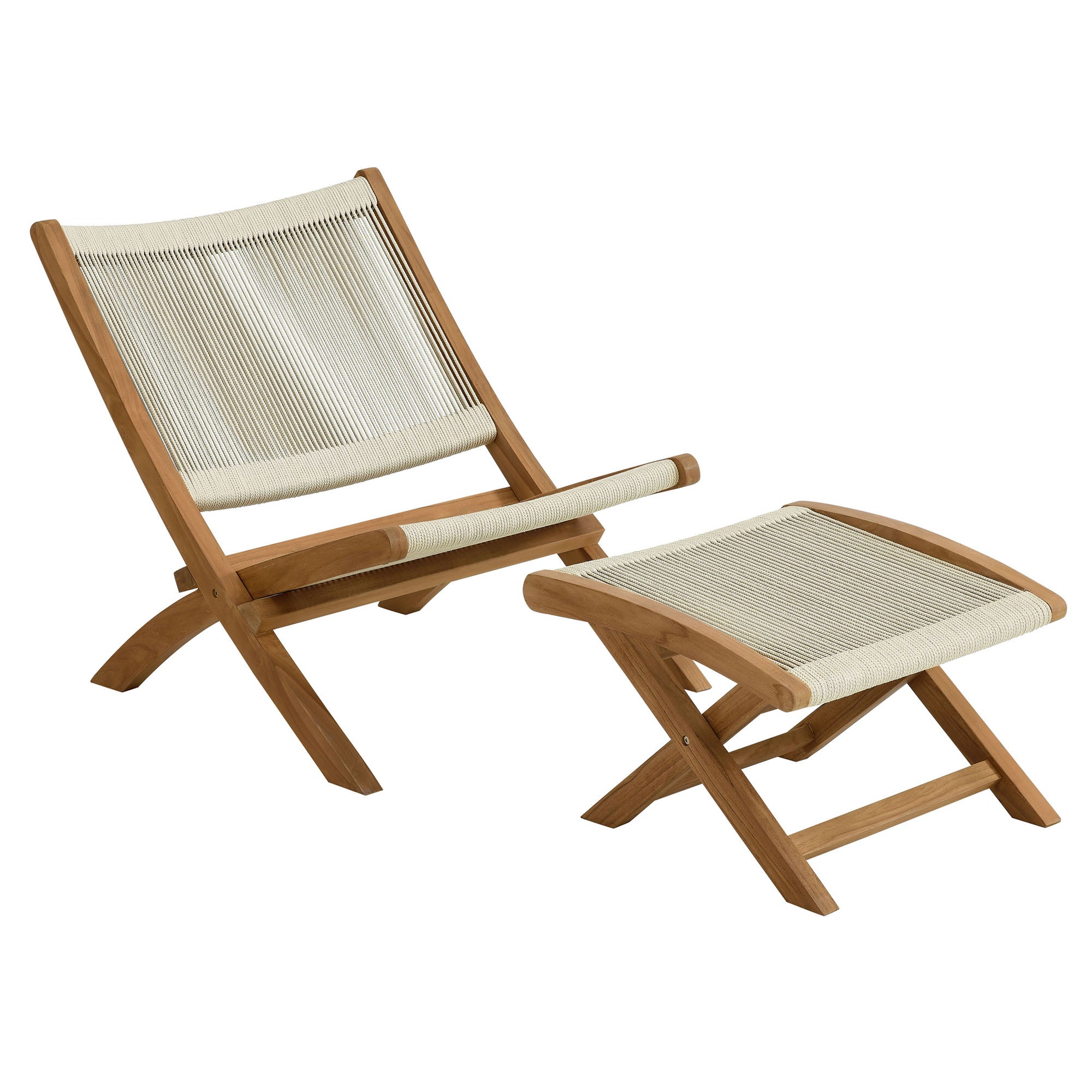 Vienna 2-Piece Outdoor Patio Teak and Rope Folding Accent Lounge Chair and Ottoman Set by Modway - Best Buy Furniture