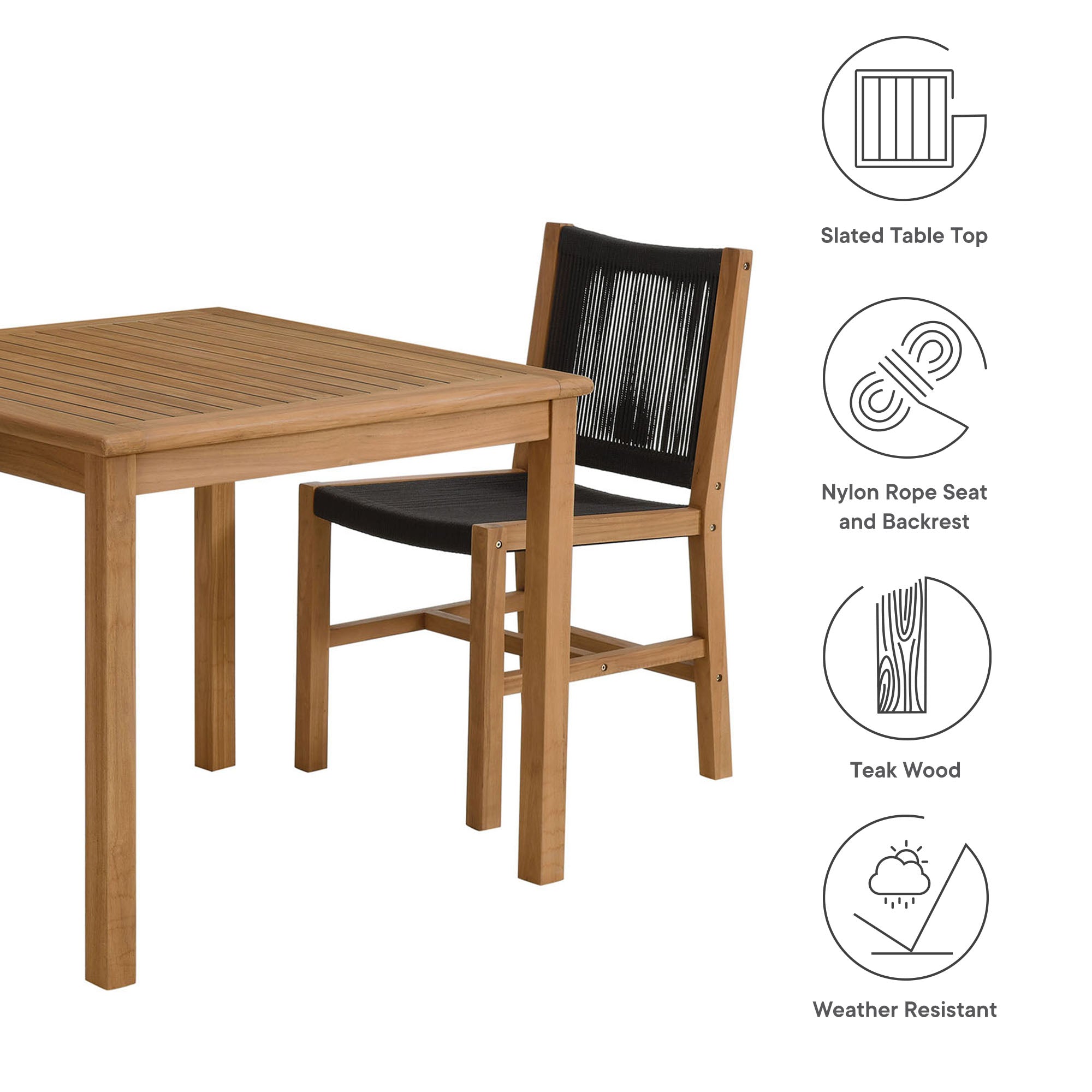 Vienna 3-Piece Outdoor Patio Teak and Rope Dining Set with Armless Chiars by Modway - Best Buy Furniture