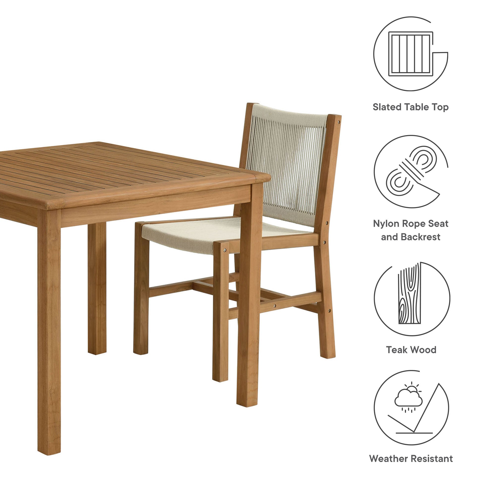 Vienna 3-Piece Outdoor Patio Teak and Rope Dining Set with Armless Chiars by Modway - Best Buy Furniture