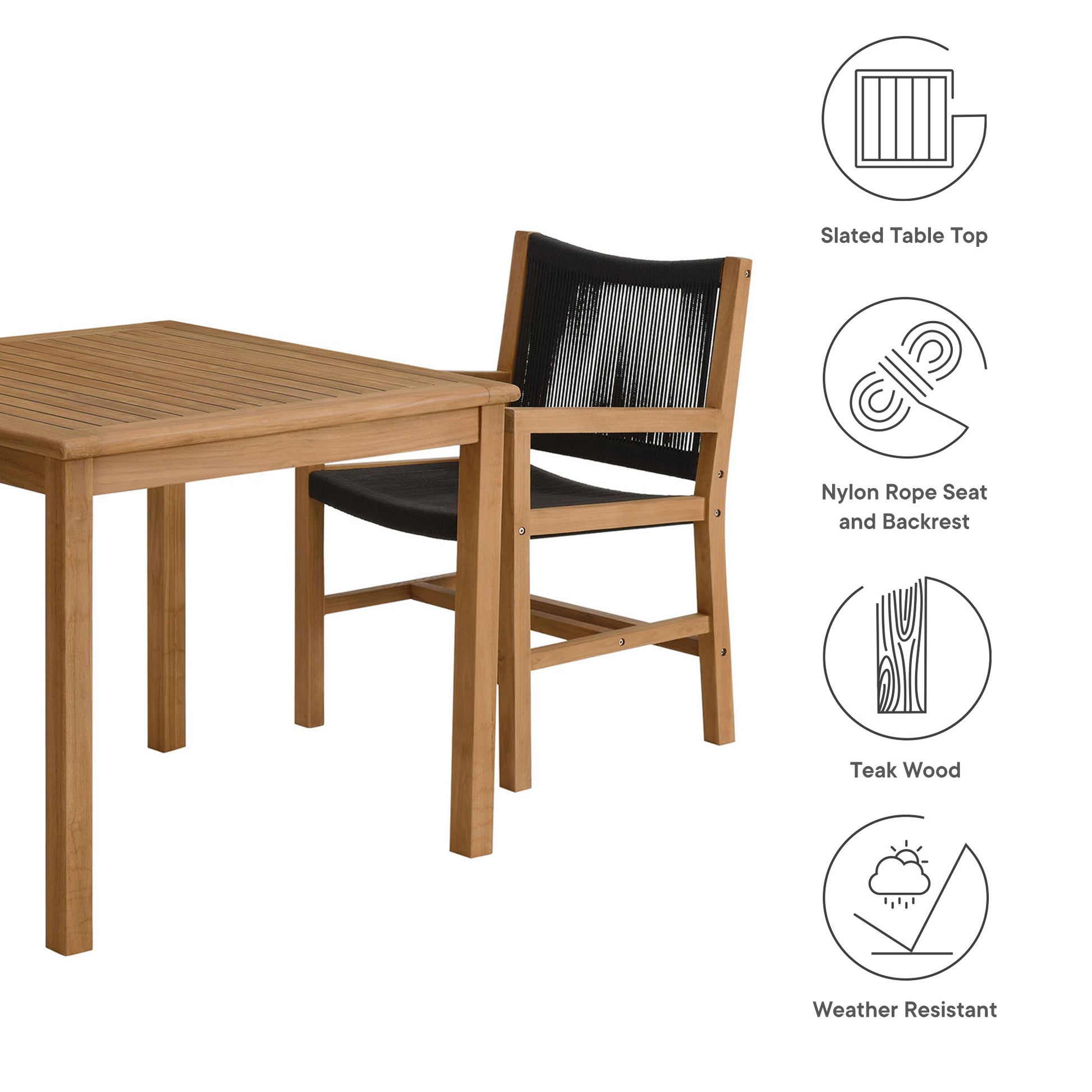 Vienna 3-Piece Outdoor Patio Teak and Rope Dining Set with Armchairs by Modway - Best Buy Furniture