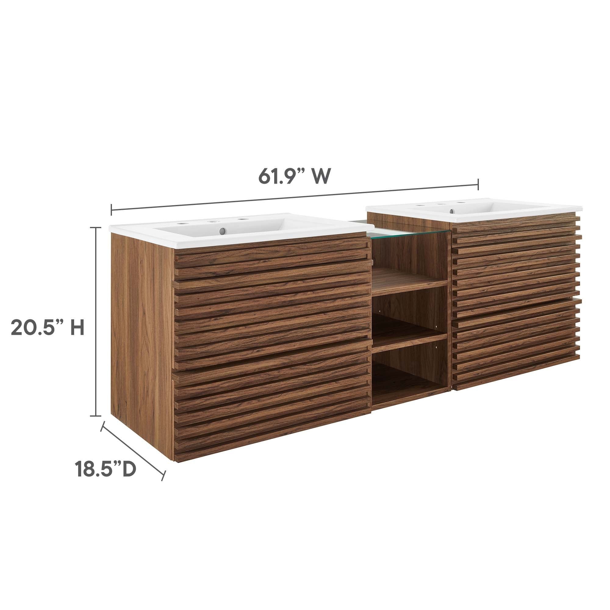 Render 62" Wall-Mount Double Sink Bathroom Vanity by Modway - Best Buy Furniture