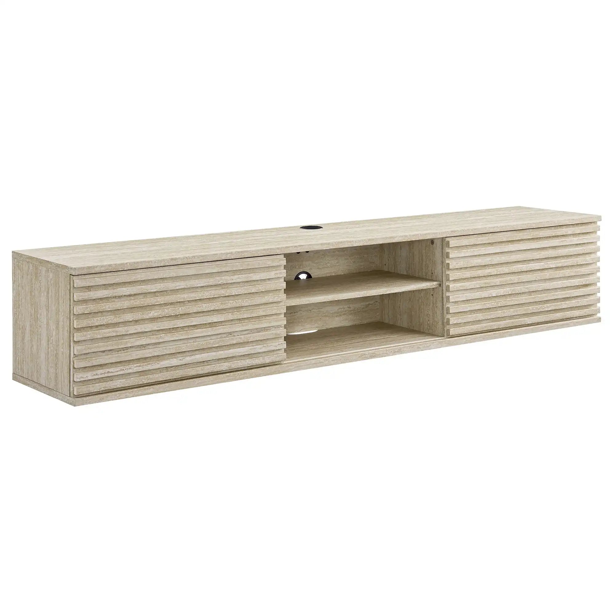 Render 70" Faux Travertine Wall-Mount Media Console TV Stand - Best Buy Furniture
