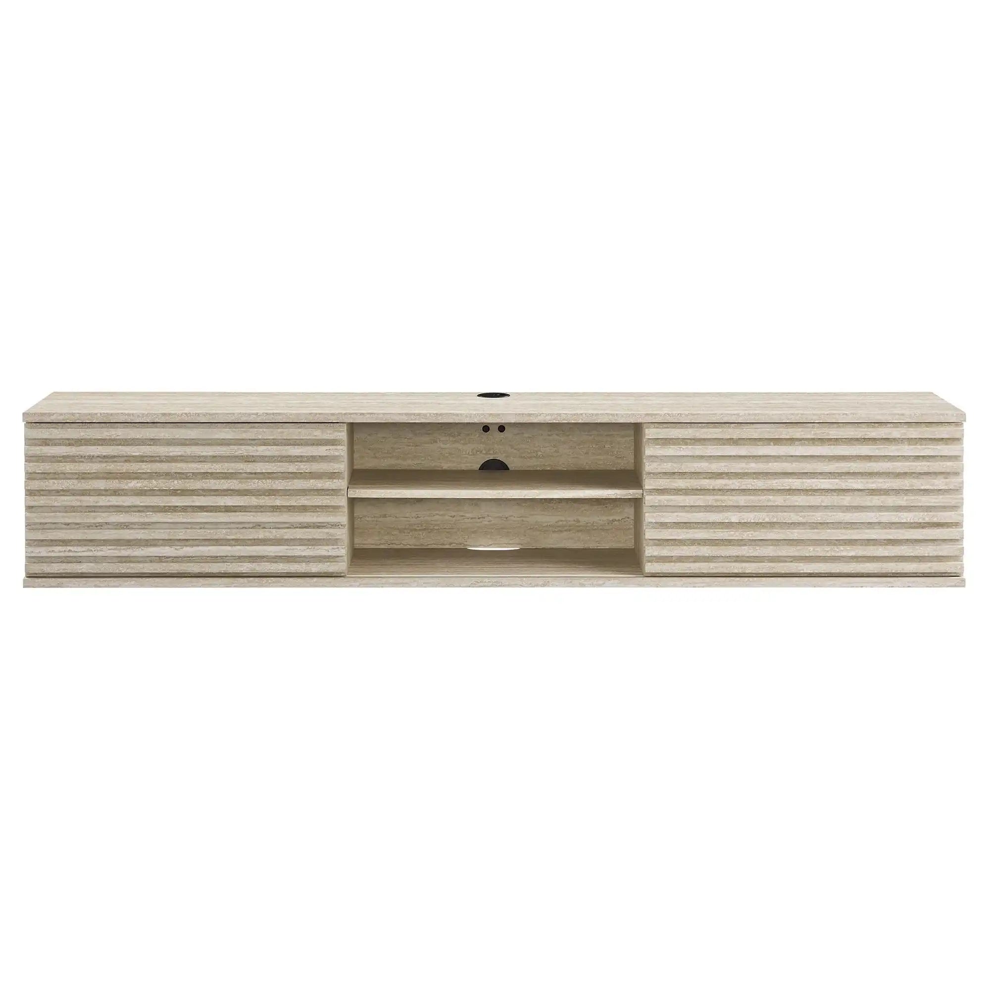 Render 70" Faux Travertine Wall-Mount Media Console TV Stand - Best Buy Furniture