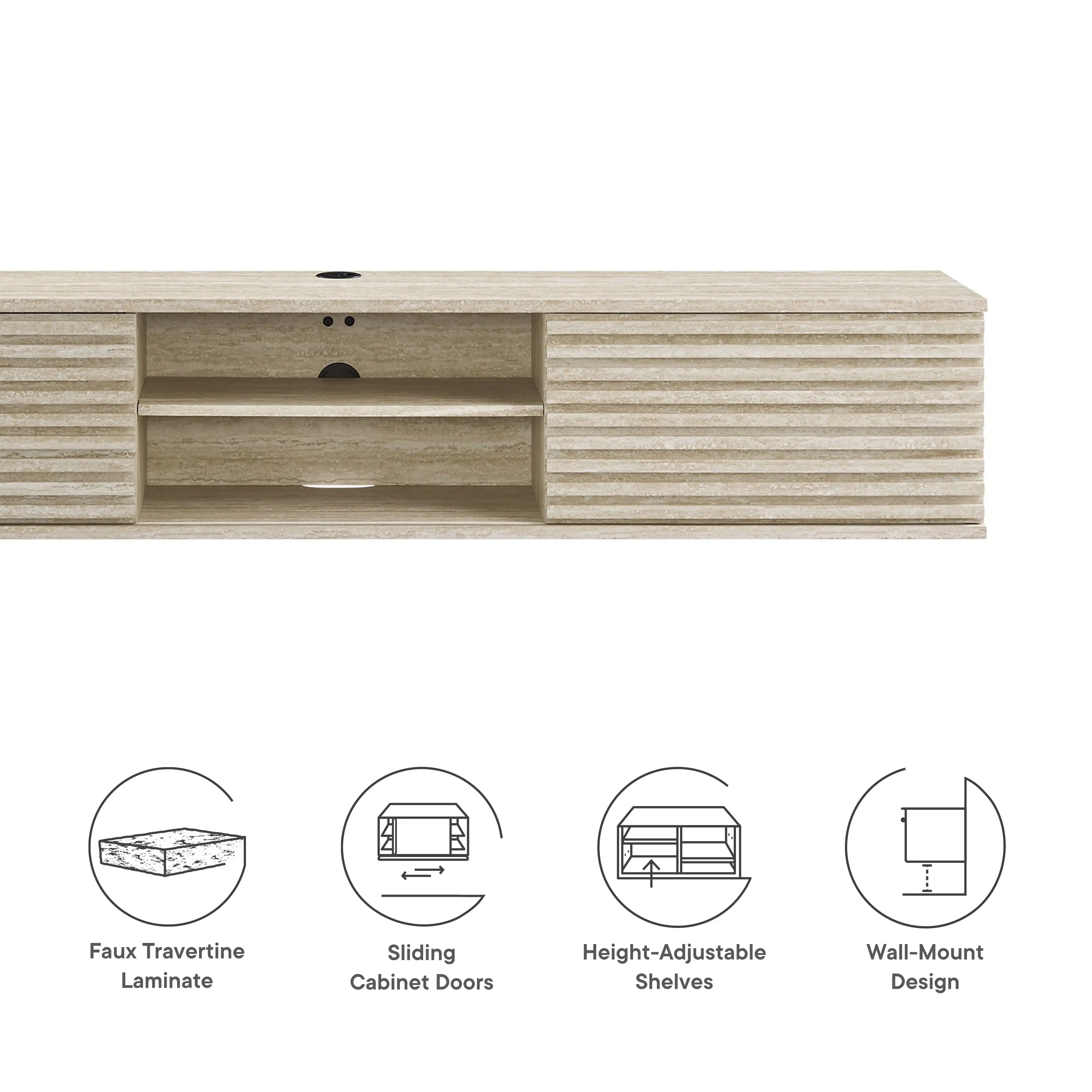 Render 70" Faux Travertine Wall-Mount Media Console TV Stand - Best Buy Furniture