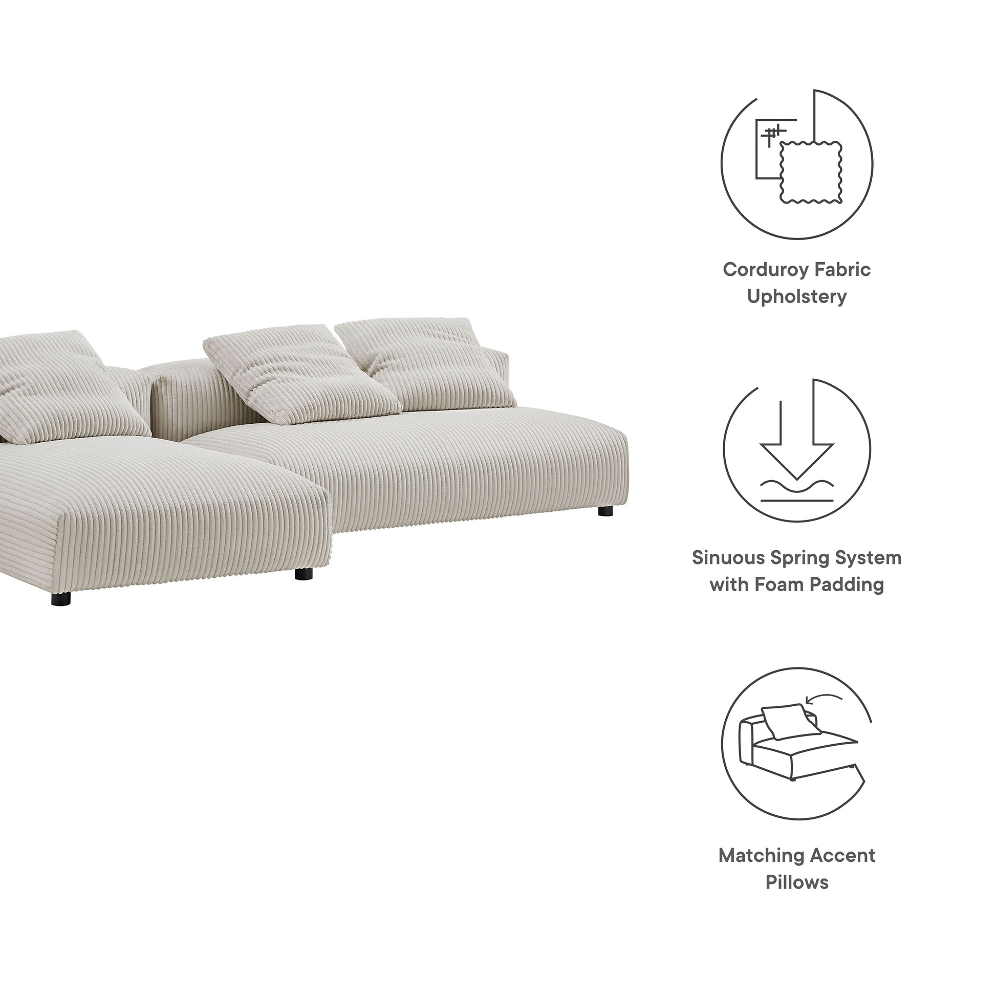 Solace 2-Piece Modular Corduroy Upholstered Sectional Sofa With Chaise by Modway - Best Buy Furniture