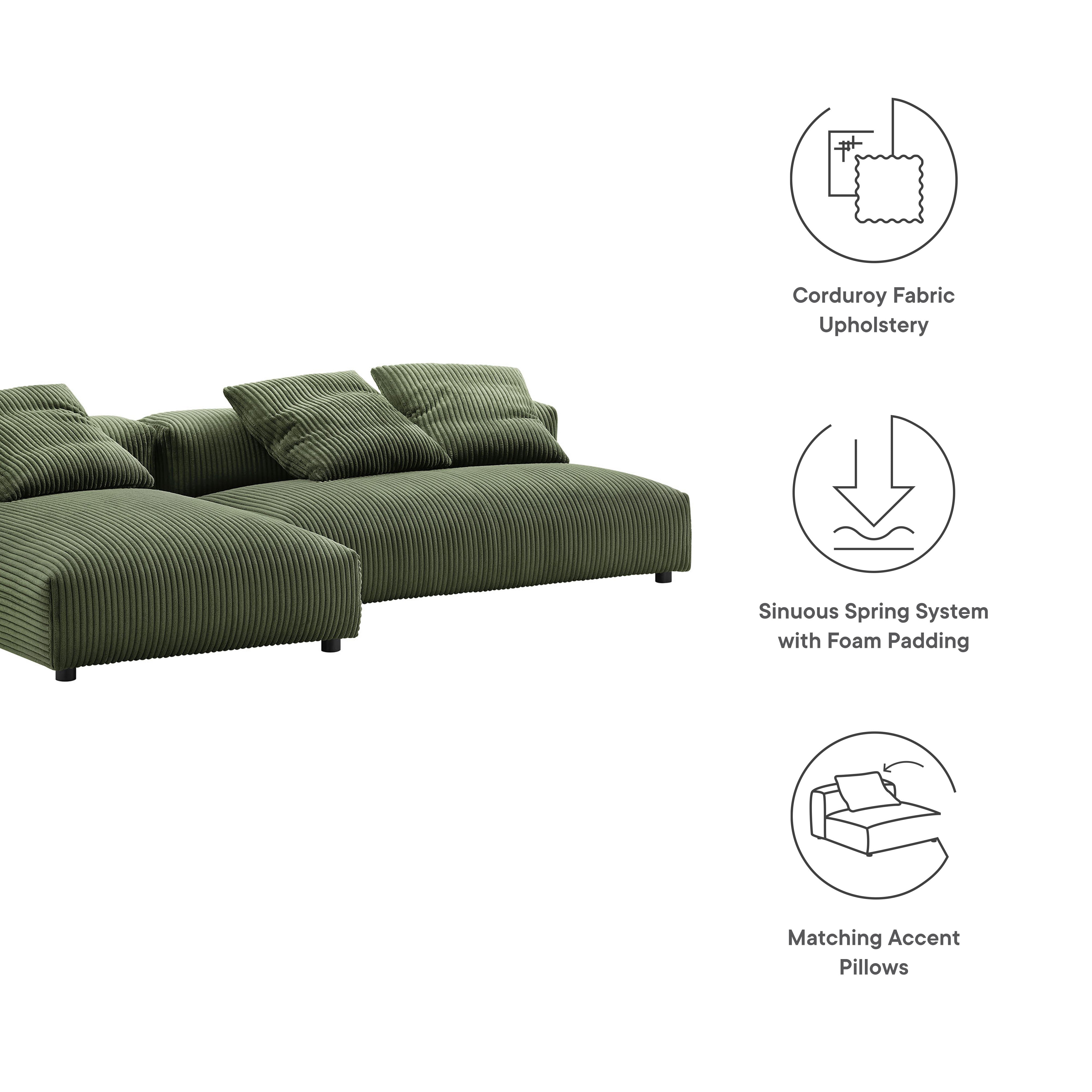 Solace 2-Piece Modular Corduroy Upholstered Sectional Sofa With Chaise by Modway - Best Buy Furniture