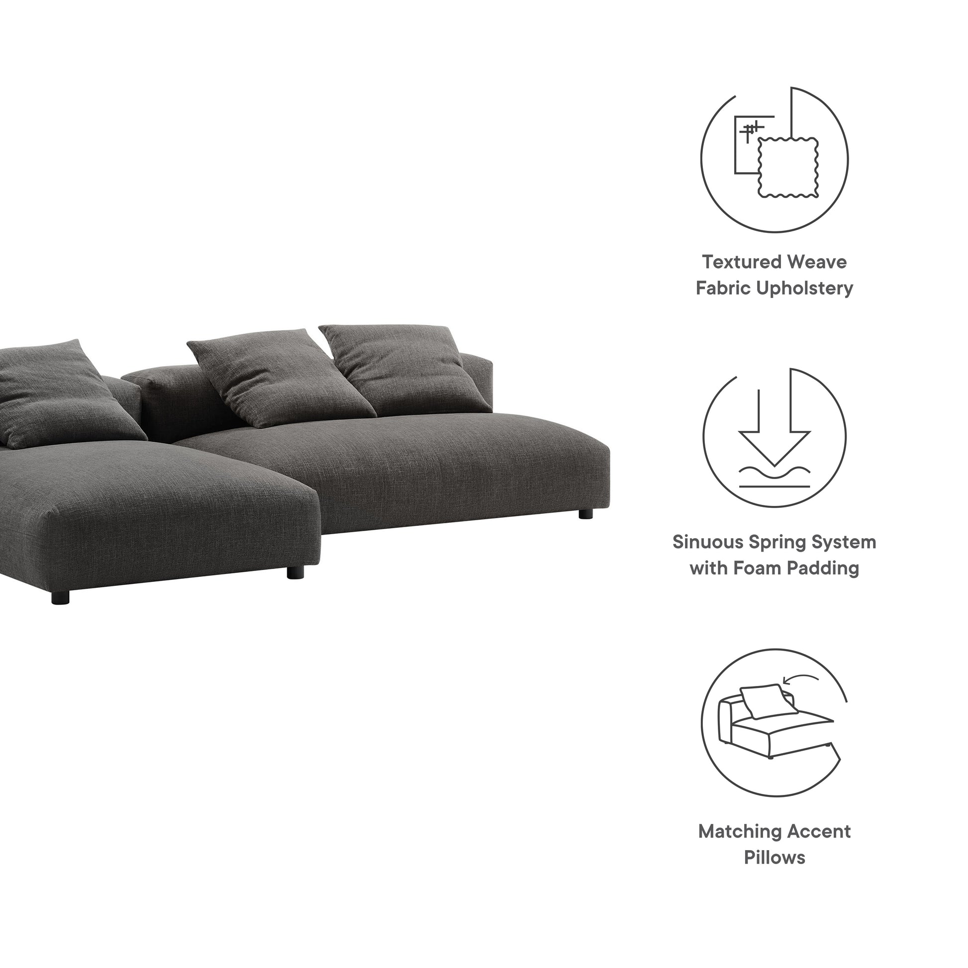 Solace 2-Piece Modular Upholstered Fabric Sectional Sofa With Chaise by Modway - Best Buy Furniture