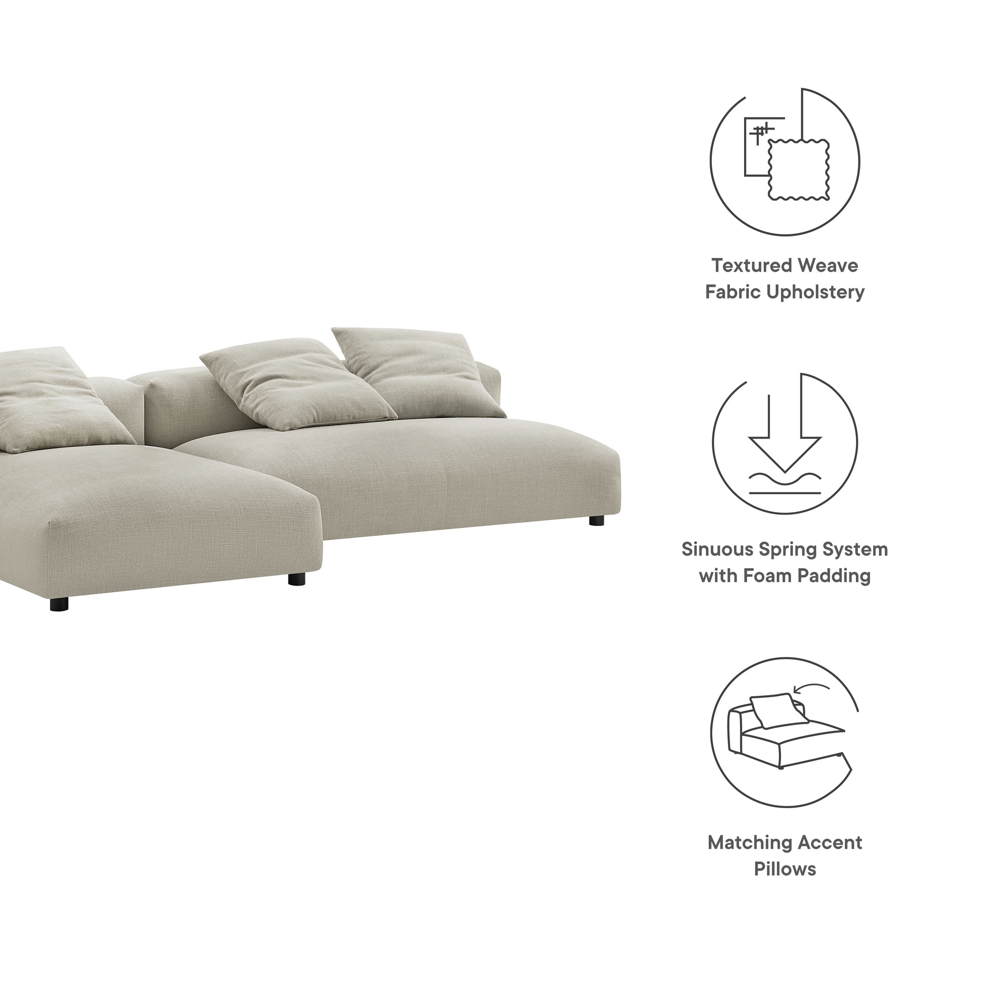 Solace 2-Piece Modular Upholstered Fabric Sectional Sofa With Chaise by Modway - Best Buy Furniture