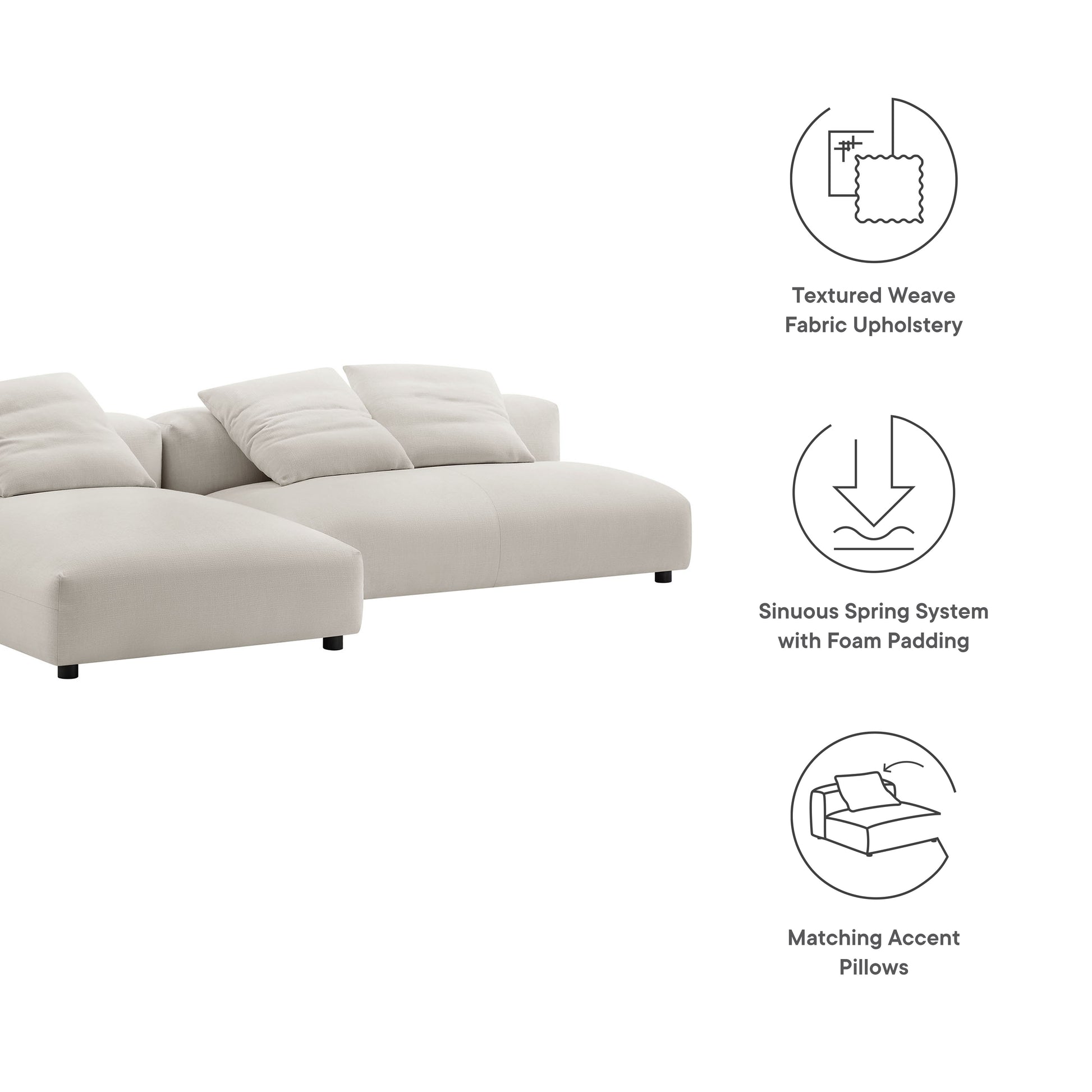 Solace 2-Piece Modular Upholstered Fabric Sectional Sofa With Chaise by Modway - Best Buy Furniture