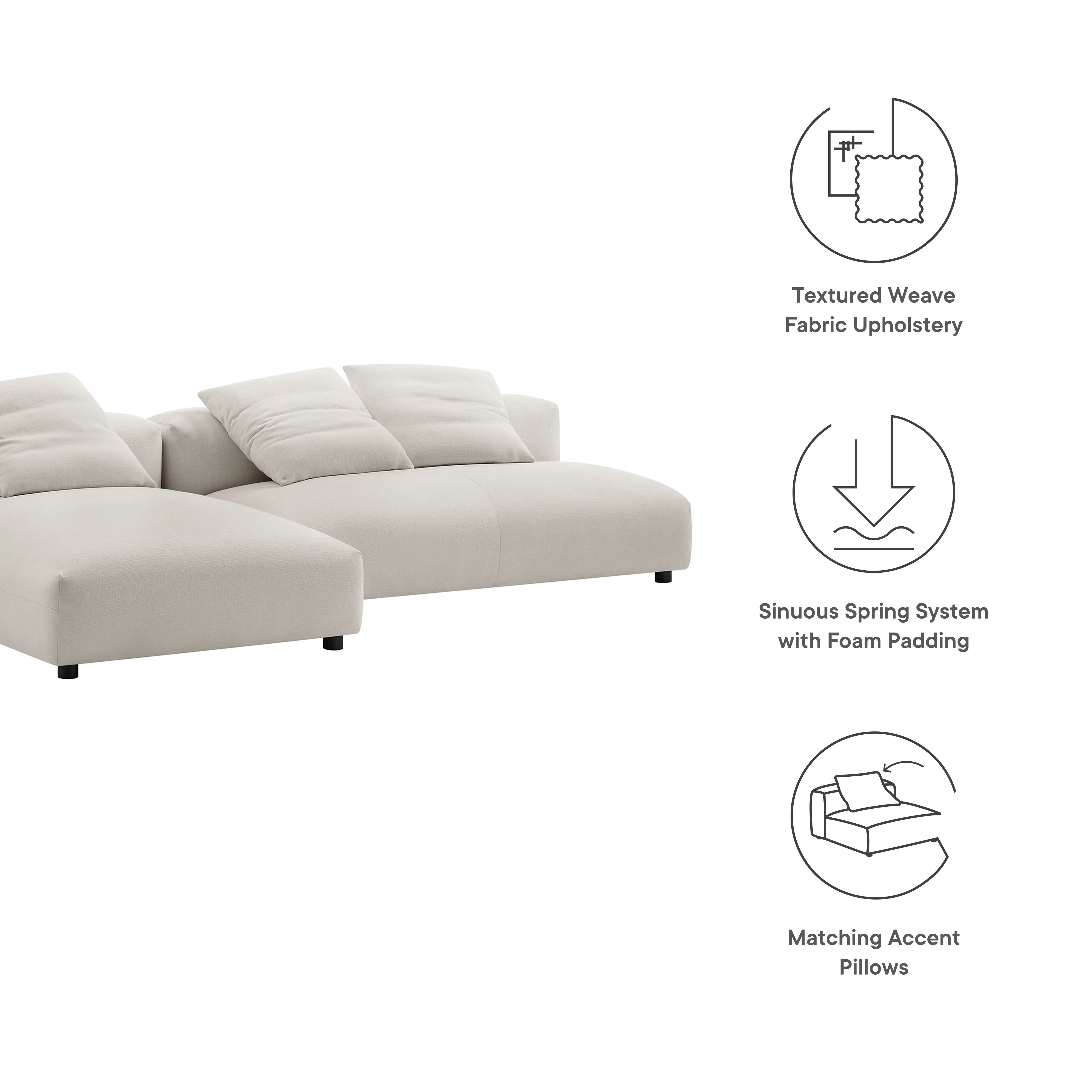Solace 2-Piece Modular Upholstered Fabric Sectional Sofa With Chaise by Modway - Best Buy Furniture