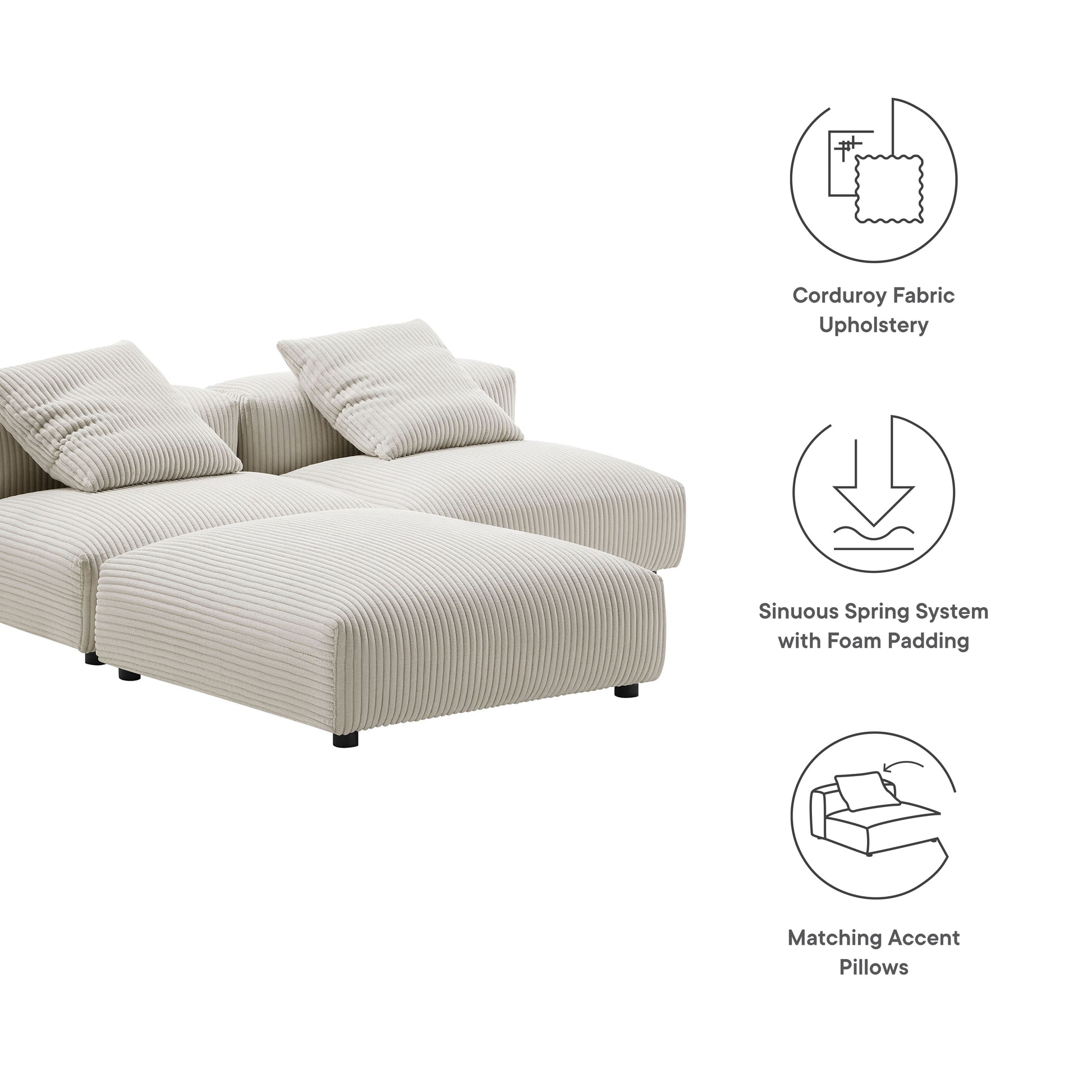 Solace 3-Piece Modular Corduroy Upholstered Sectional Sofa by Modway - Best Buy Furniture