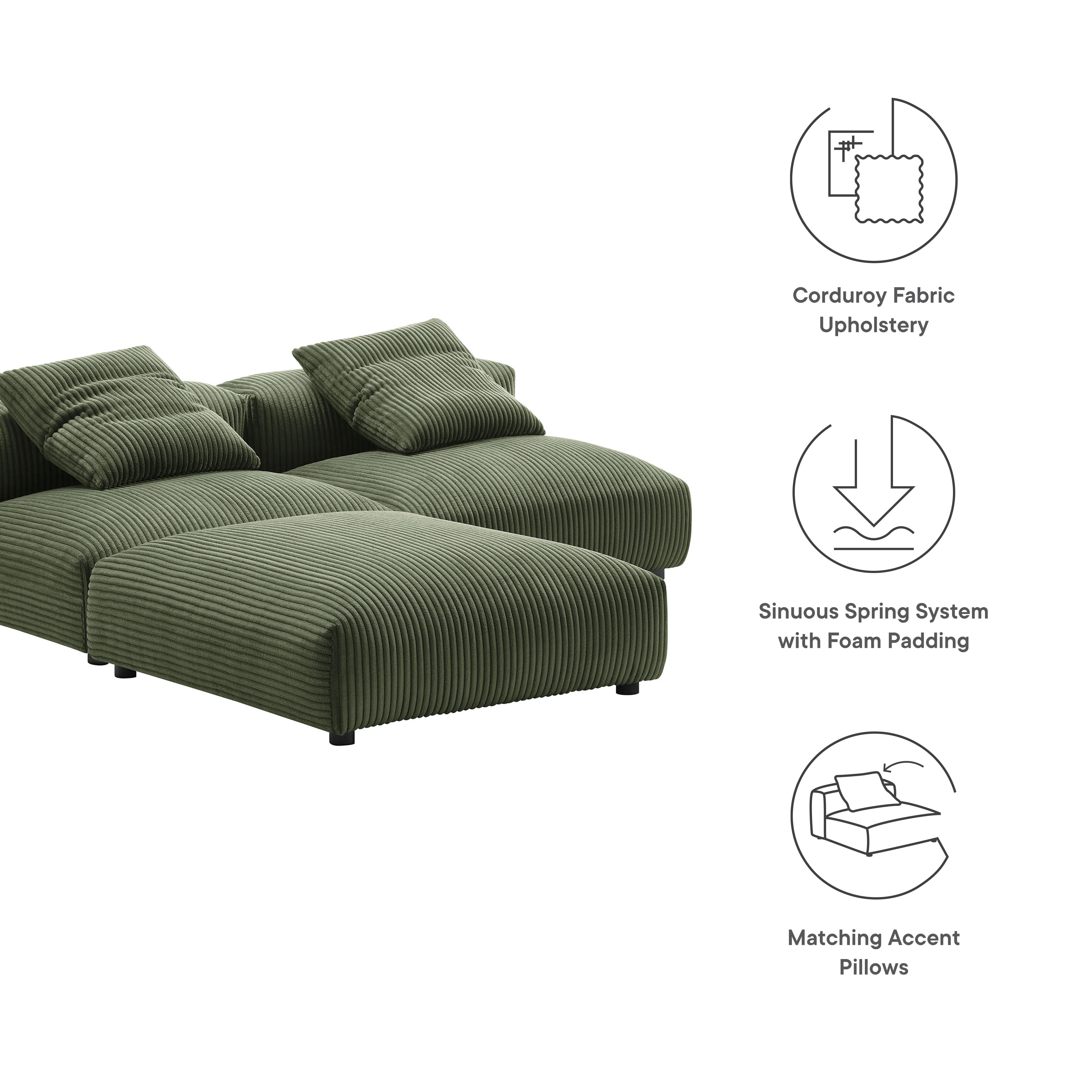 Solace 3-Piece Modular Corduroy Upholstered Sectional Sofa by Modway - Best Buy Furniture