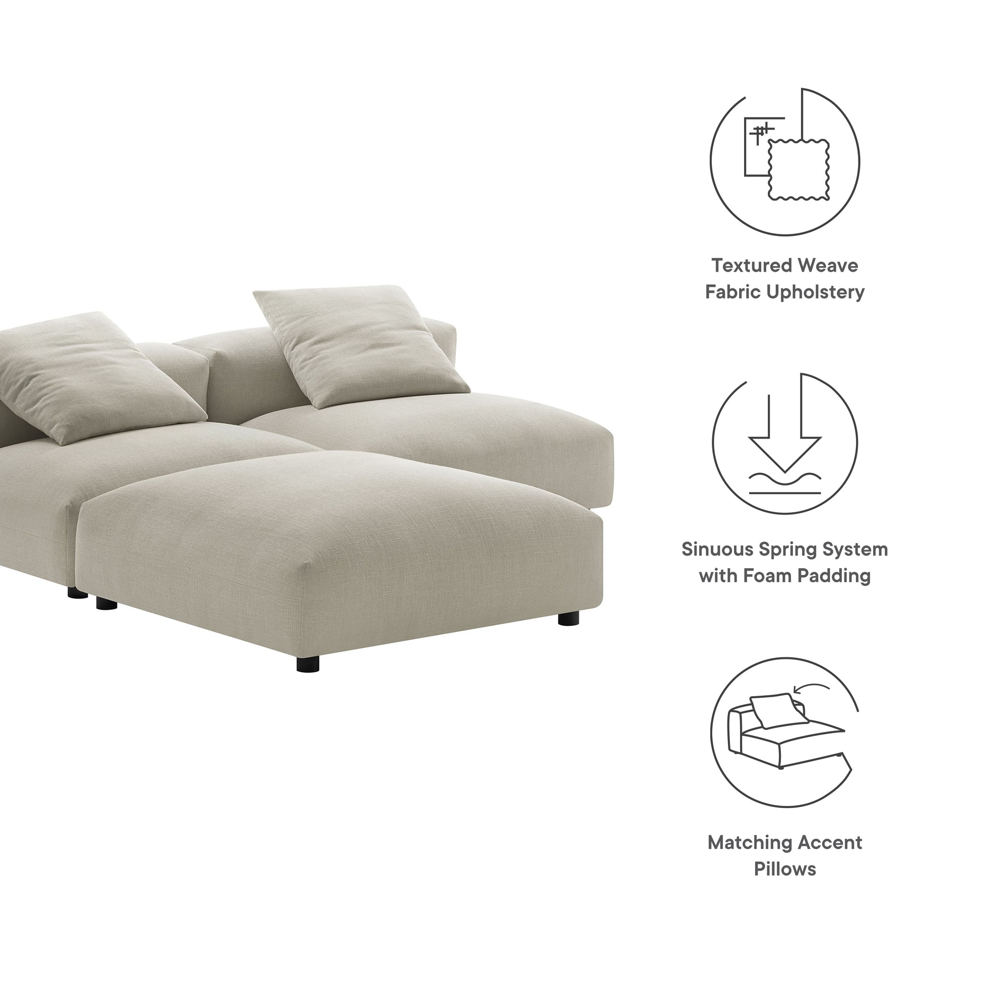 Solace 3-Piece Modular Upholstered Fabric Sectional Sofa by Modway - Best Buy Furniture