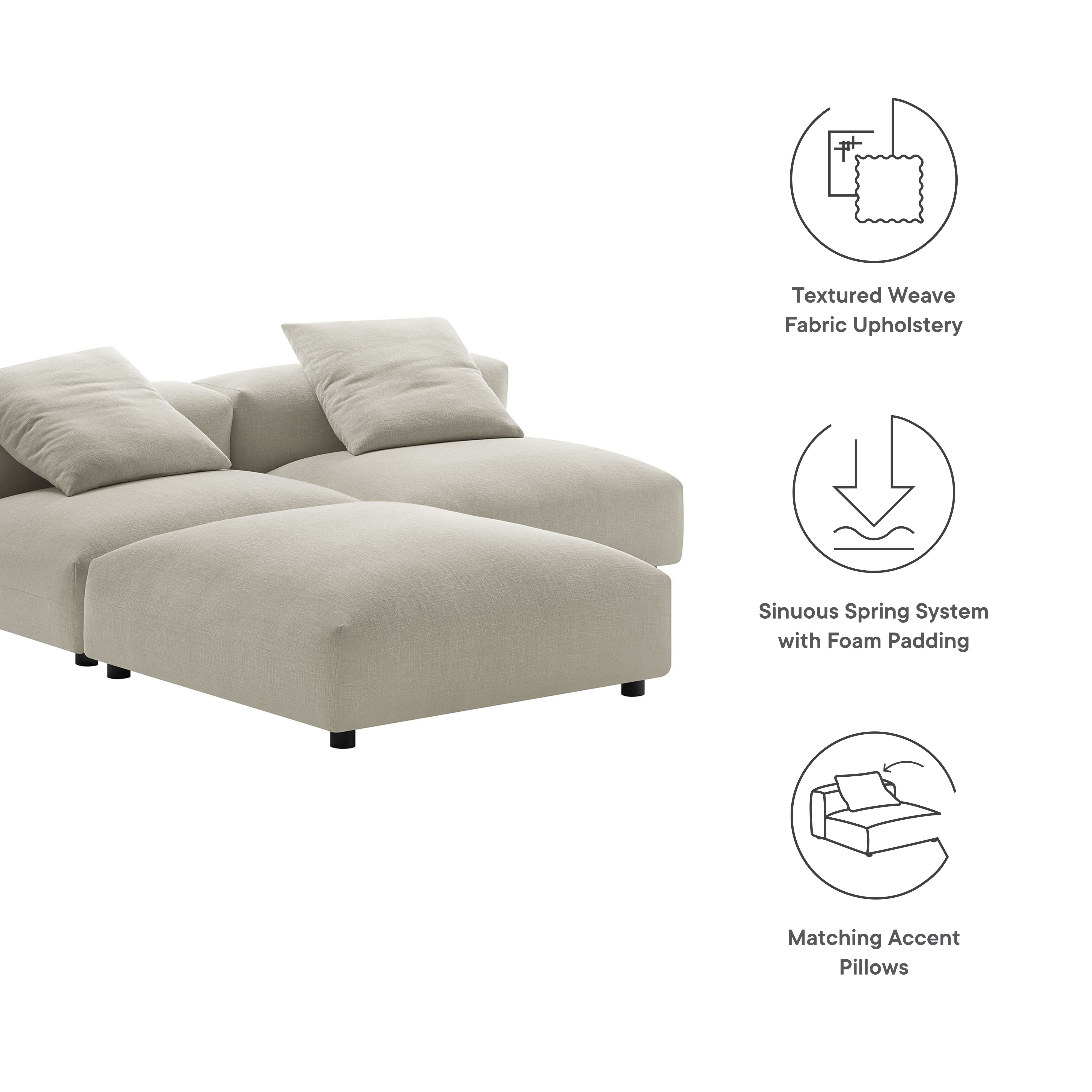 Solace 3-Piece Modular Upholstered Fabric Sectional Sofa by Modway - Best Buy Furniture