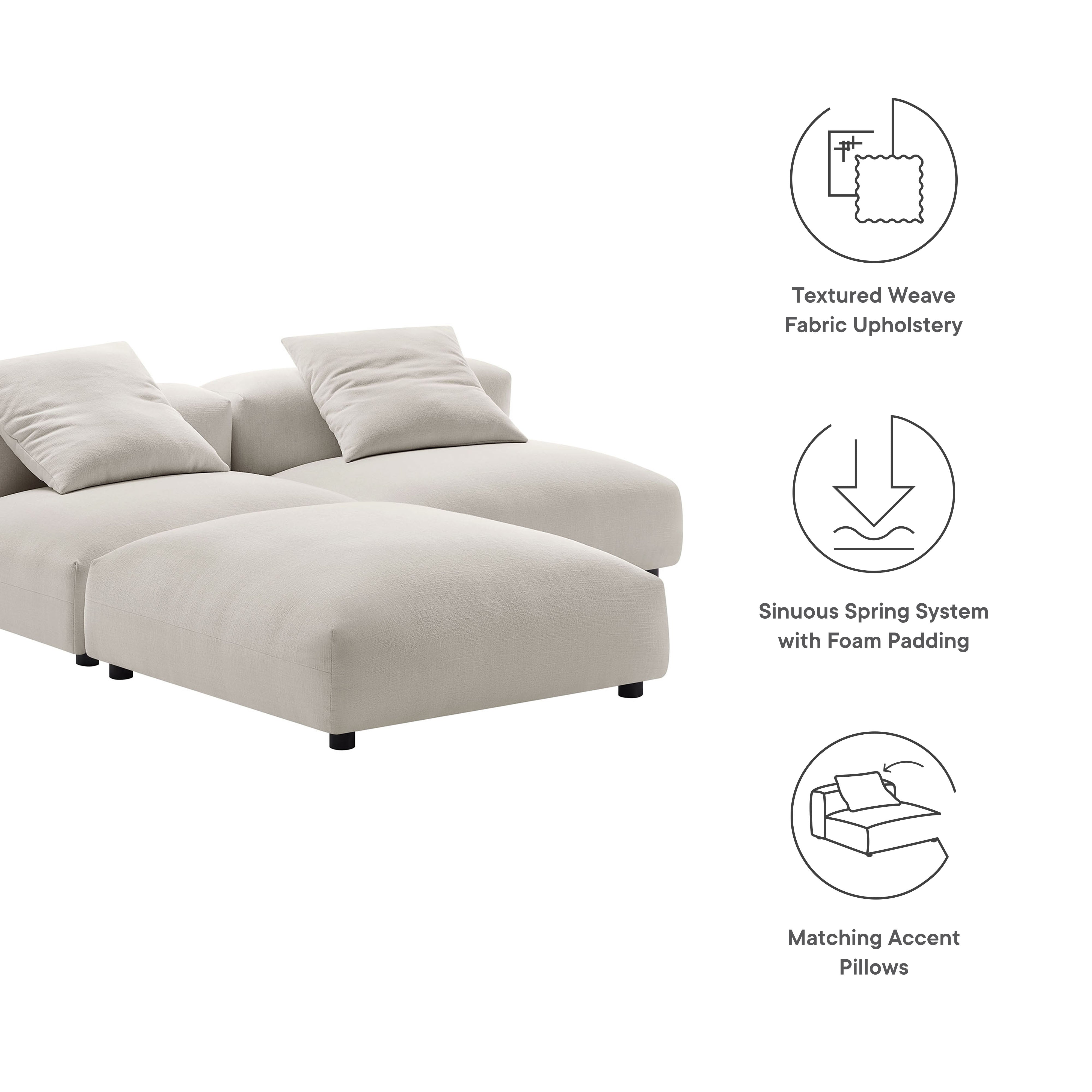 Solace 3-Piece Modular Upholstered Fabric Sectional Sofa by Modway - Best Buy Furniture