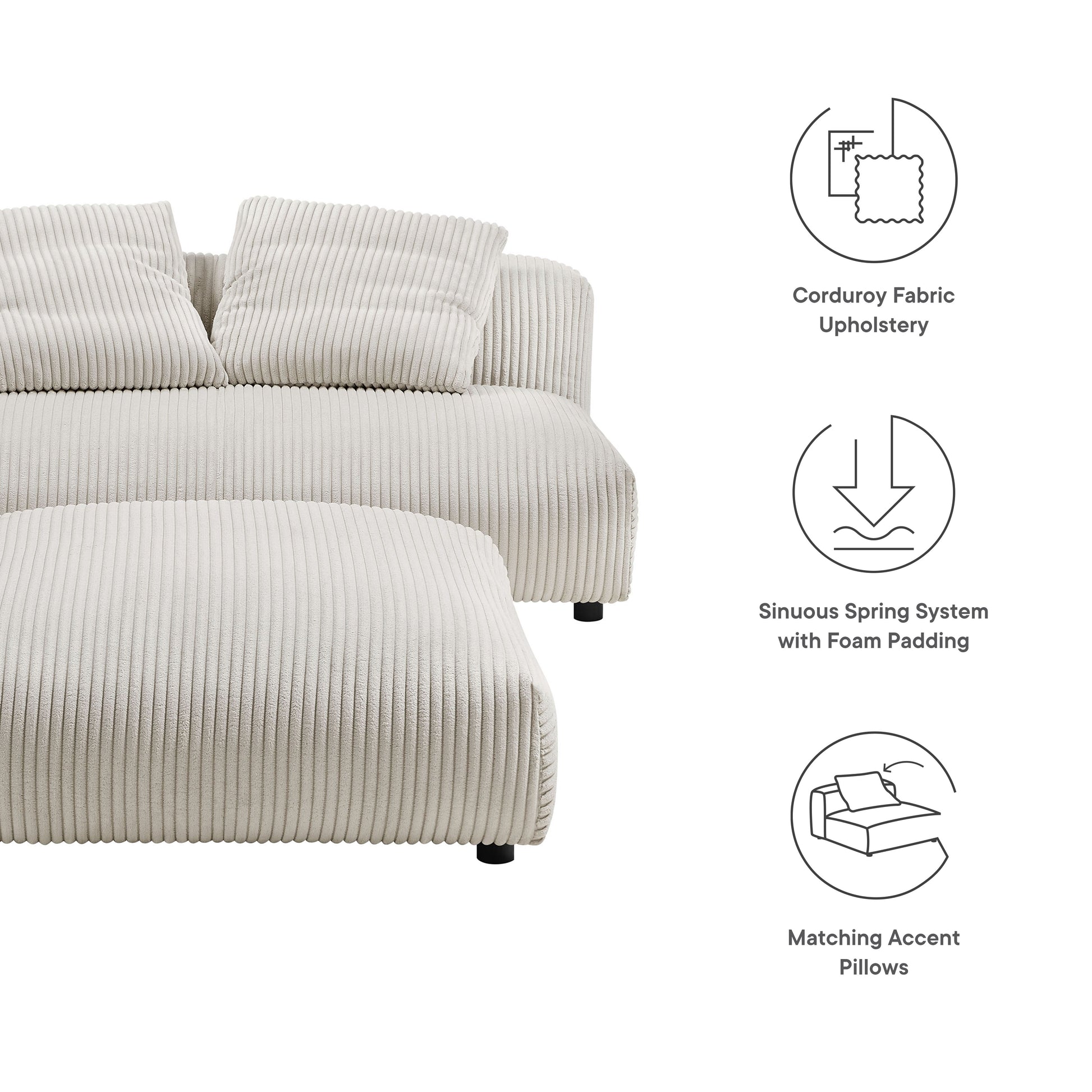Solace Modular Corduroy Upholstered Armless Loveseat and Ottoman Set by Modway - Best Buy Furniture
