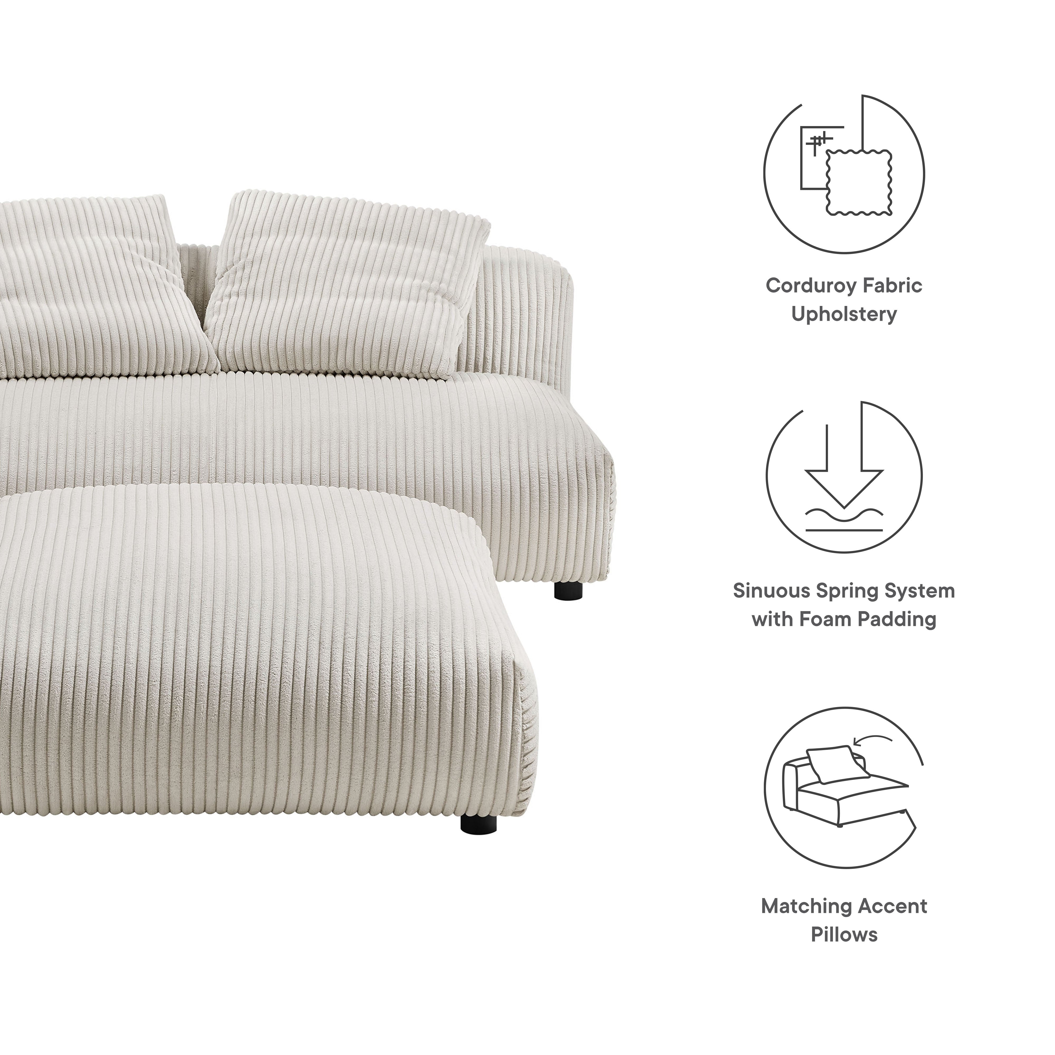 Solace Modular Corduroy Upholstered Armless Loveseat and Ottoman Set by Modway - Best Buy Furniture