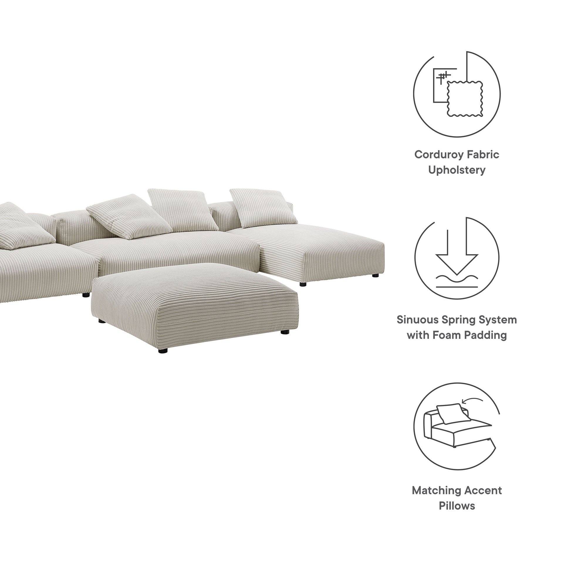 Solace 4-Piece Modular Corduroy Upholstered Sectional Sofa With Ottoman by Modway - Best Buy Furniture
