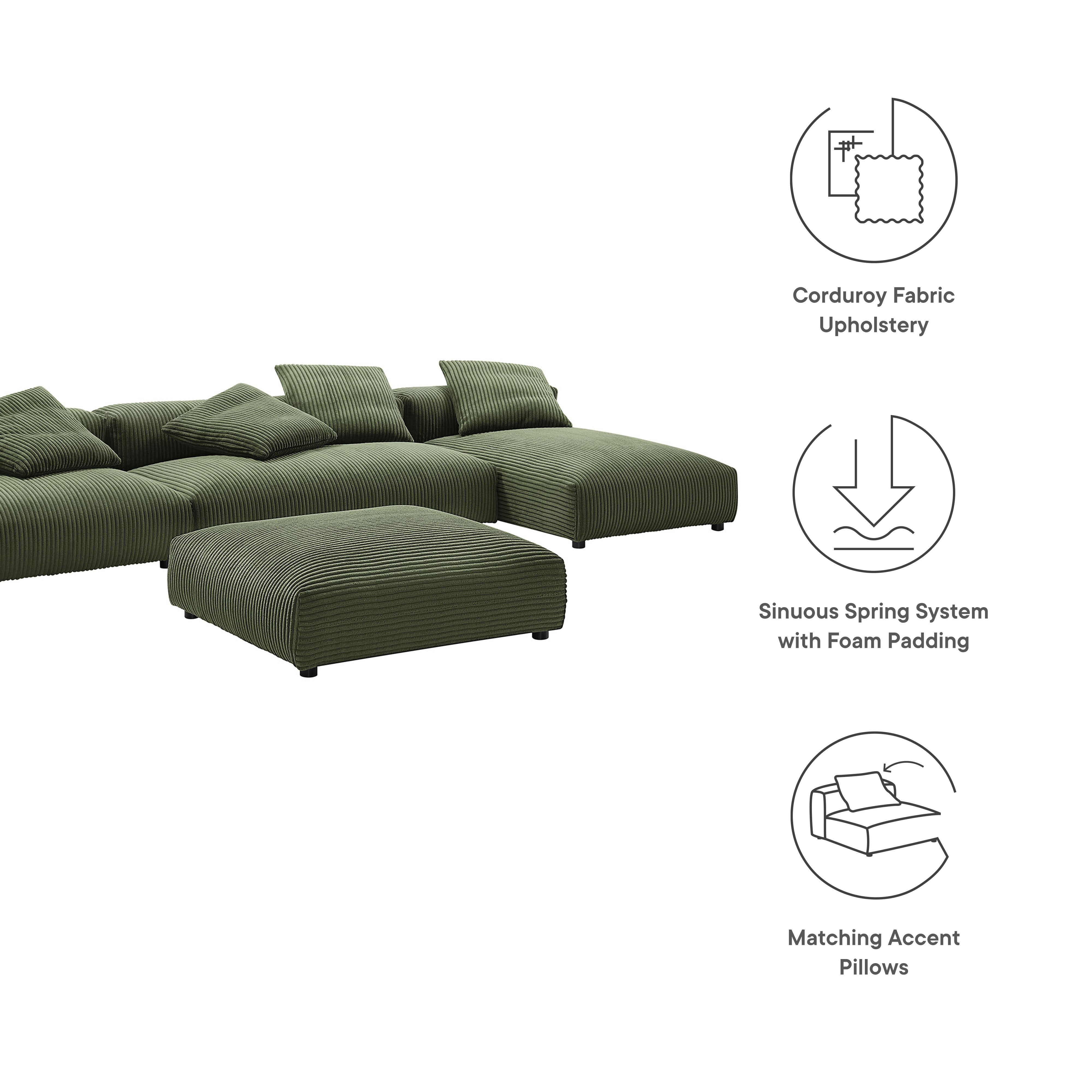 Solace 4-Piece Modular Corduroy Upholstered Sectional Sofa With Ottoman by Modway - Best Buy Furniture