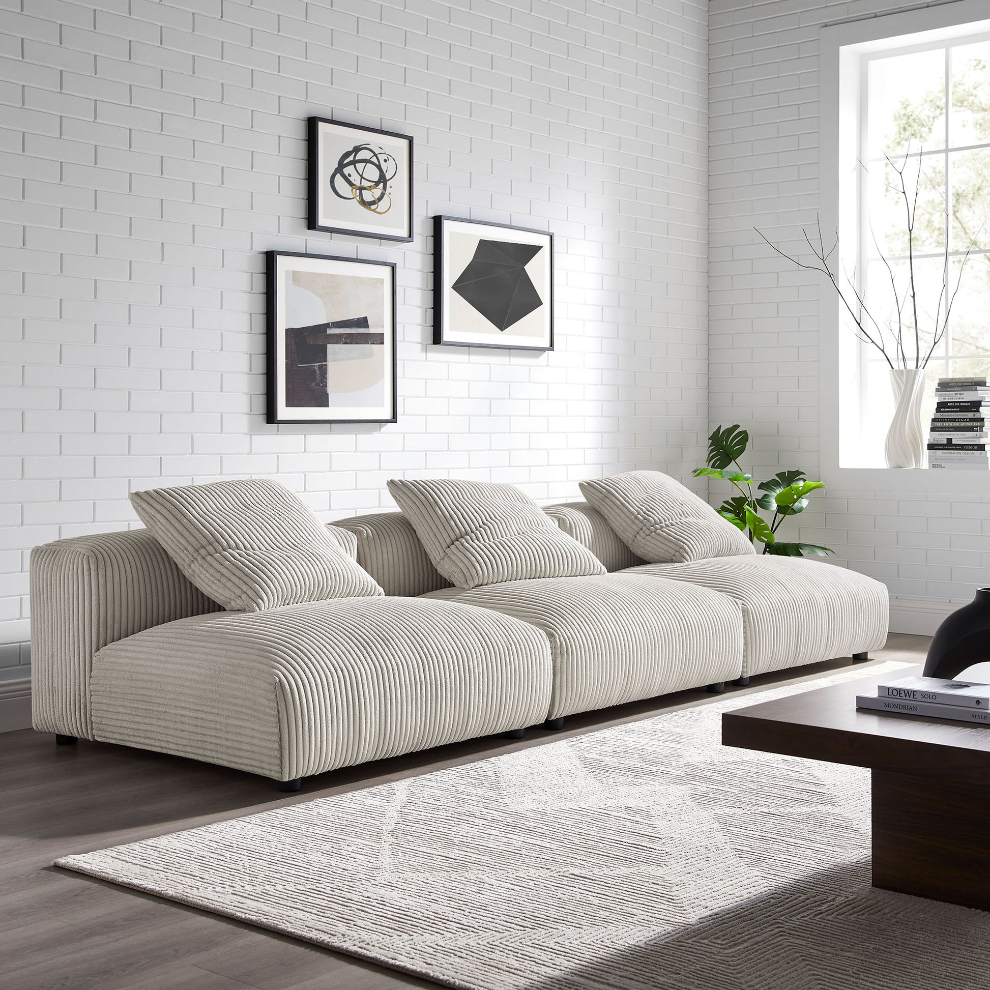 Solace 3-Piece Modular Corduroy Upholstered Sofa by Modway - Best Buy Furniture