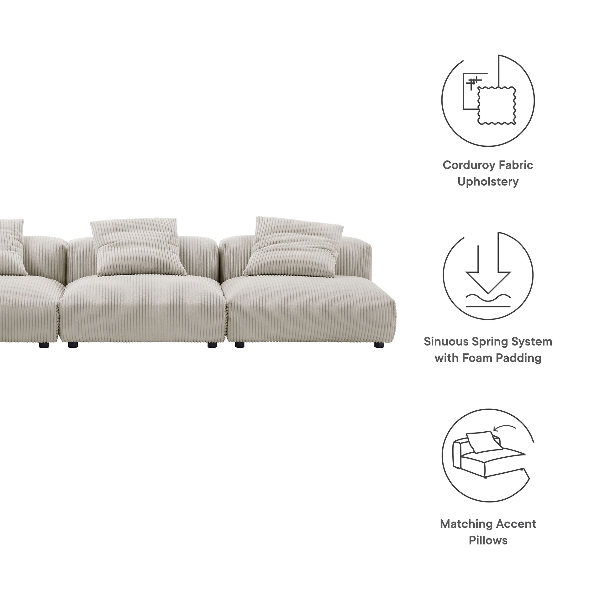 Solace 3-Piece Modular Corduroy Upholstered Sofa by Modway - Best Buy Furniture