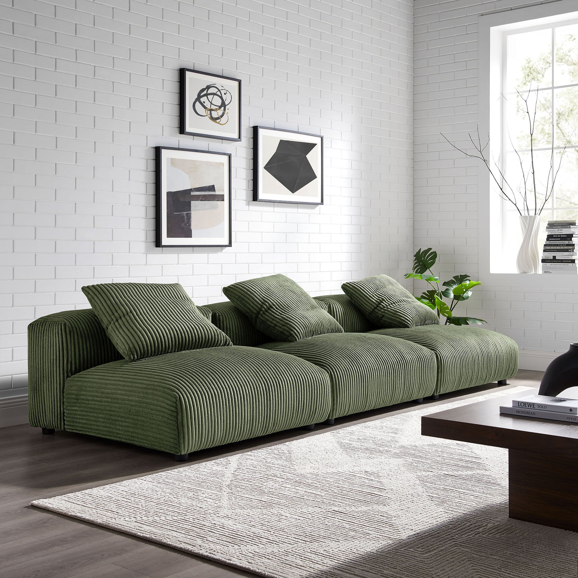 Solace 3-Piece Modular Corduroy Upholstered Sofa by Modway - Best Buy Furniture