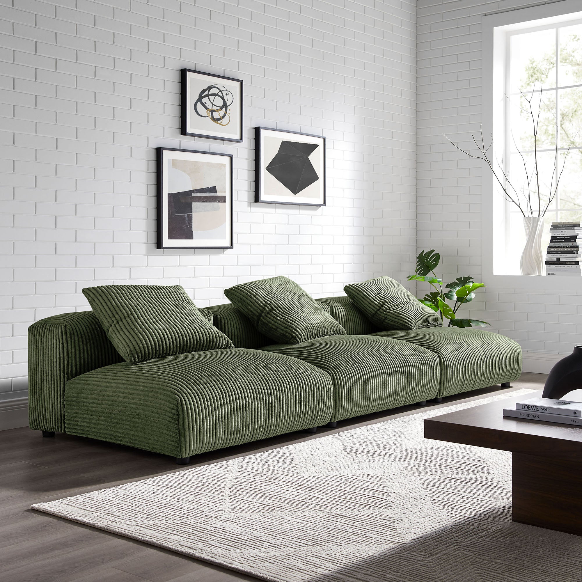 Solace 3-Piece Modular Corduroy Upholstered Sofa by Modway - Best Buy Furniture