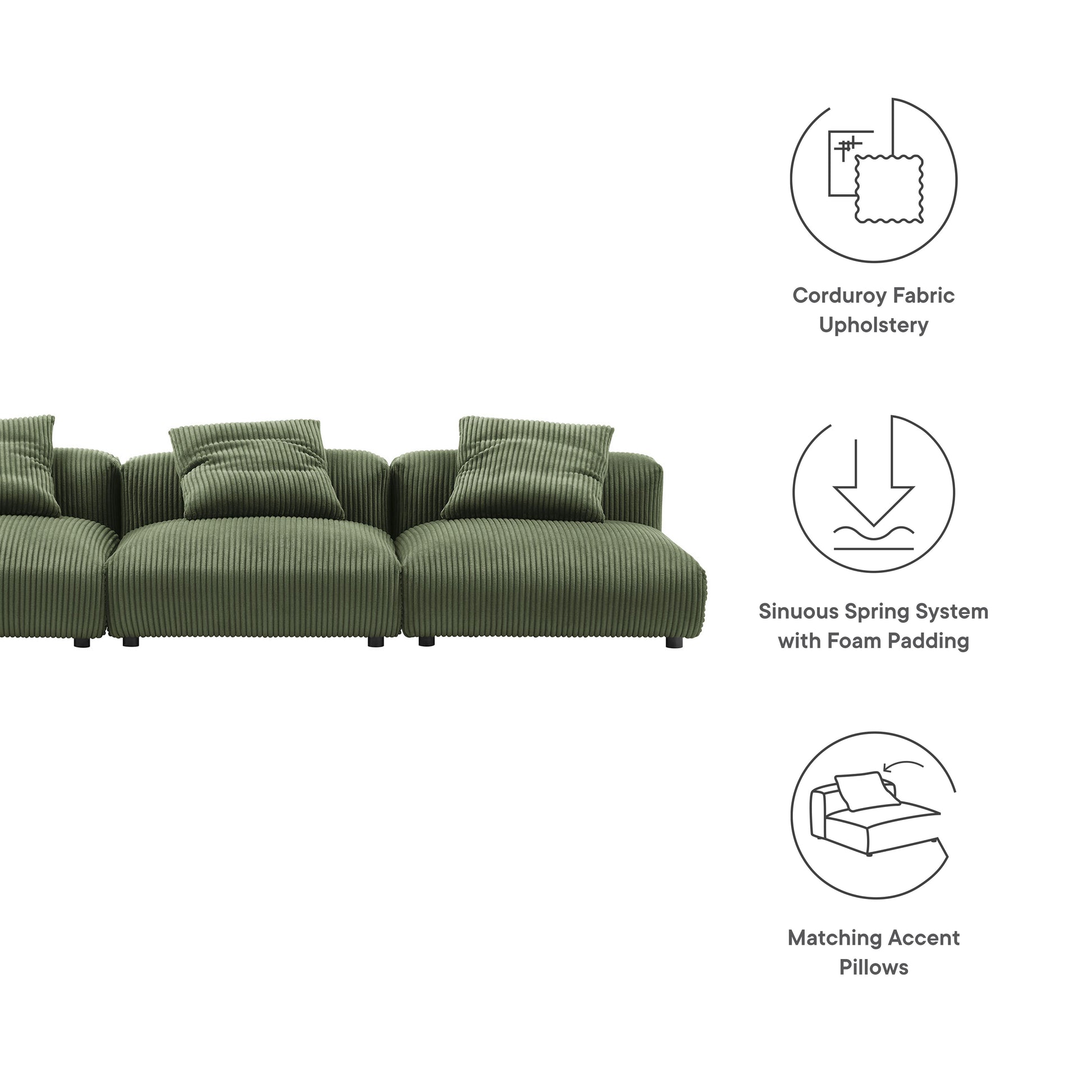 Solace 3-Piece Modular Corduroy Upholstered Sofa by Modway - Best Buy Furniture