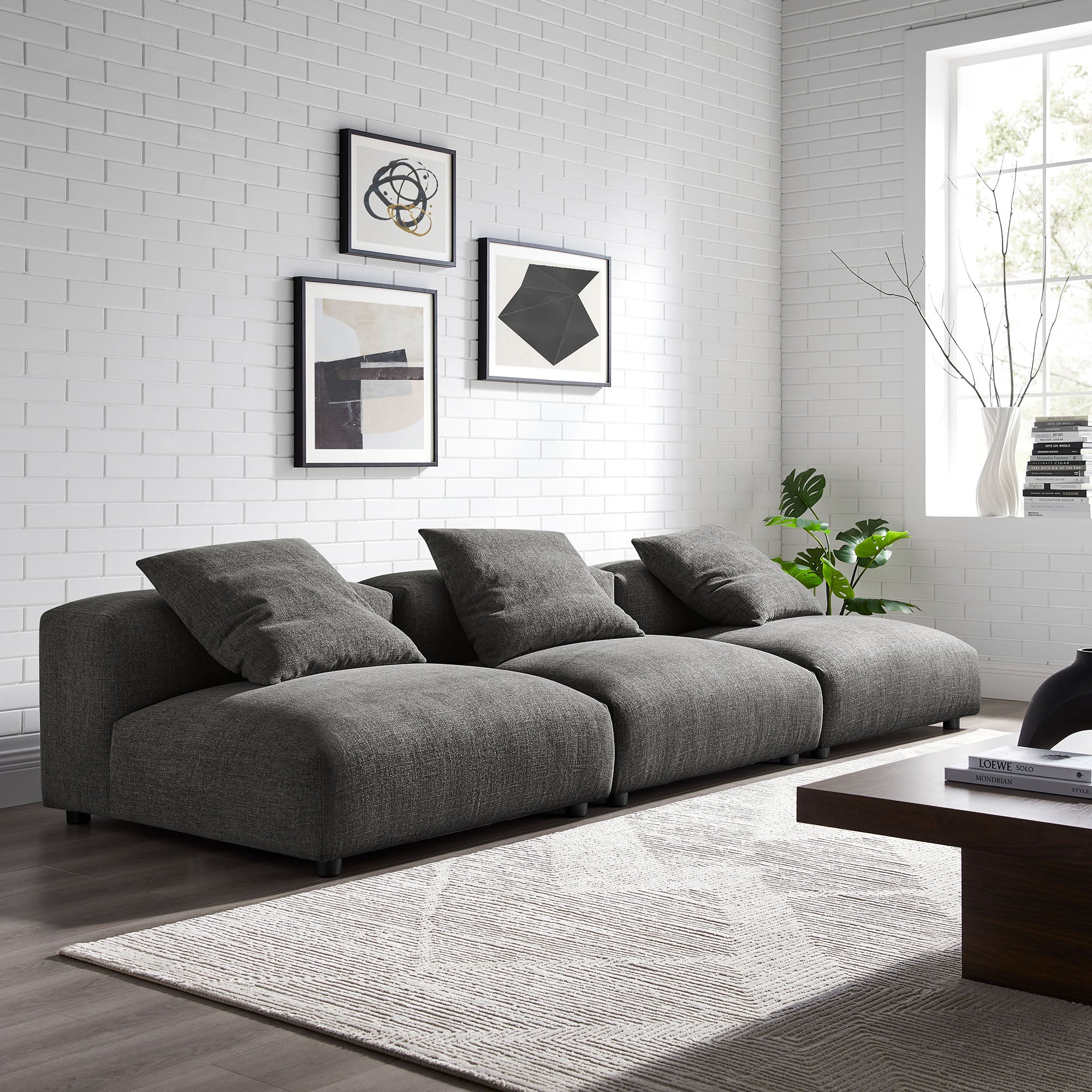 Solace 3-Piece Modular Upholstered Fabric Sofa by Modway - Best Buy Furniture