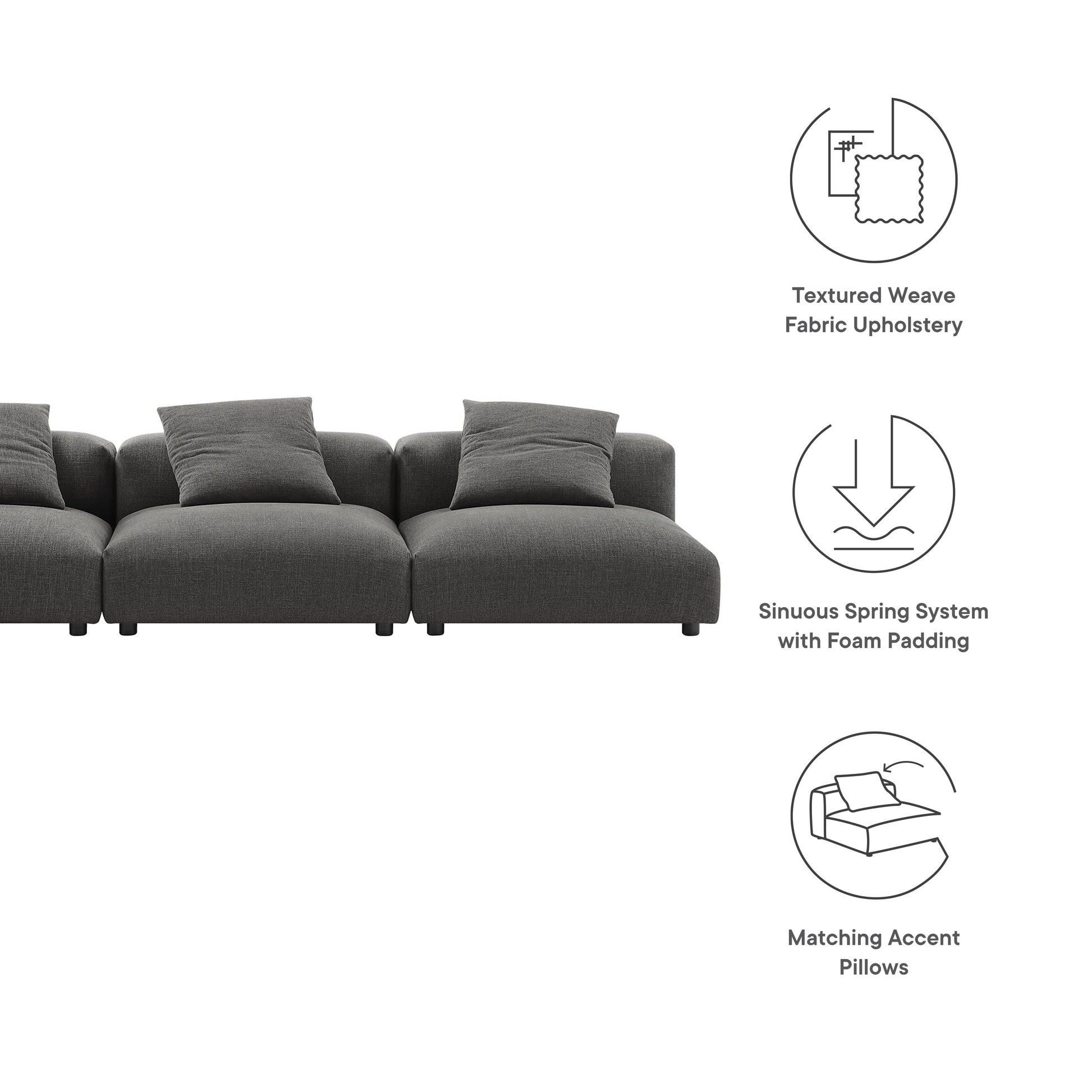 Solace 3-Piece Modular Upholstered Fabric Sofa by Modway - Best Buy Furniture